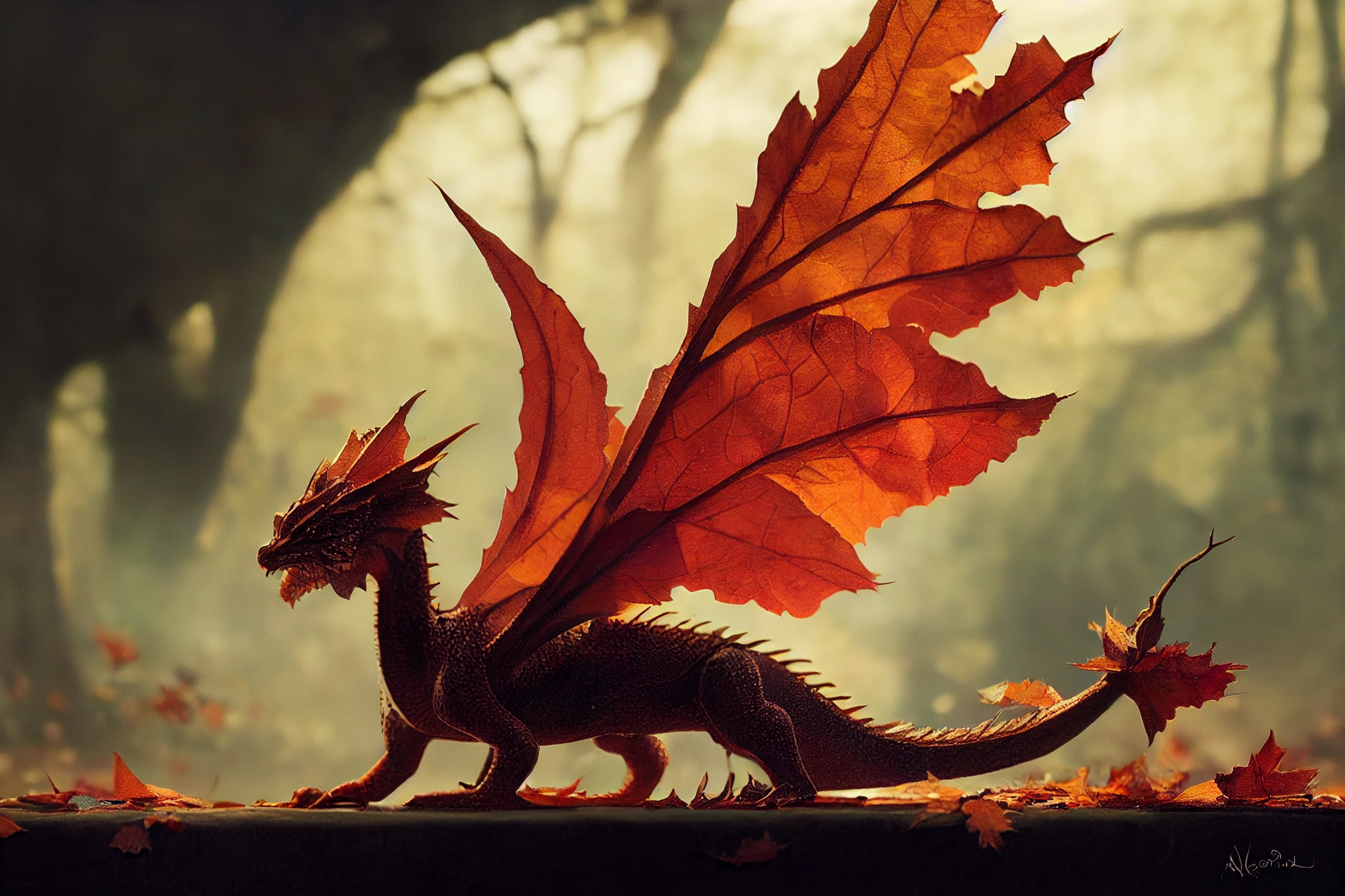 Fall Forest Dragon Creature Fantasy Art 2304x1536