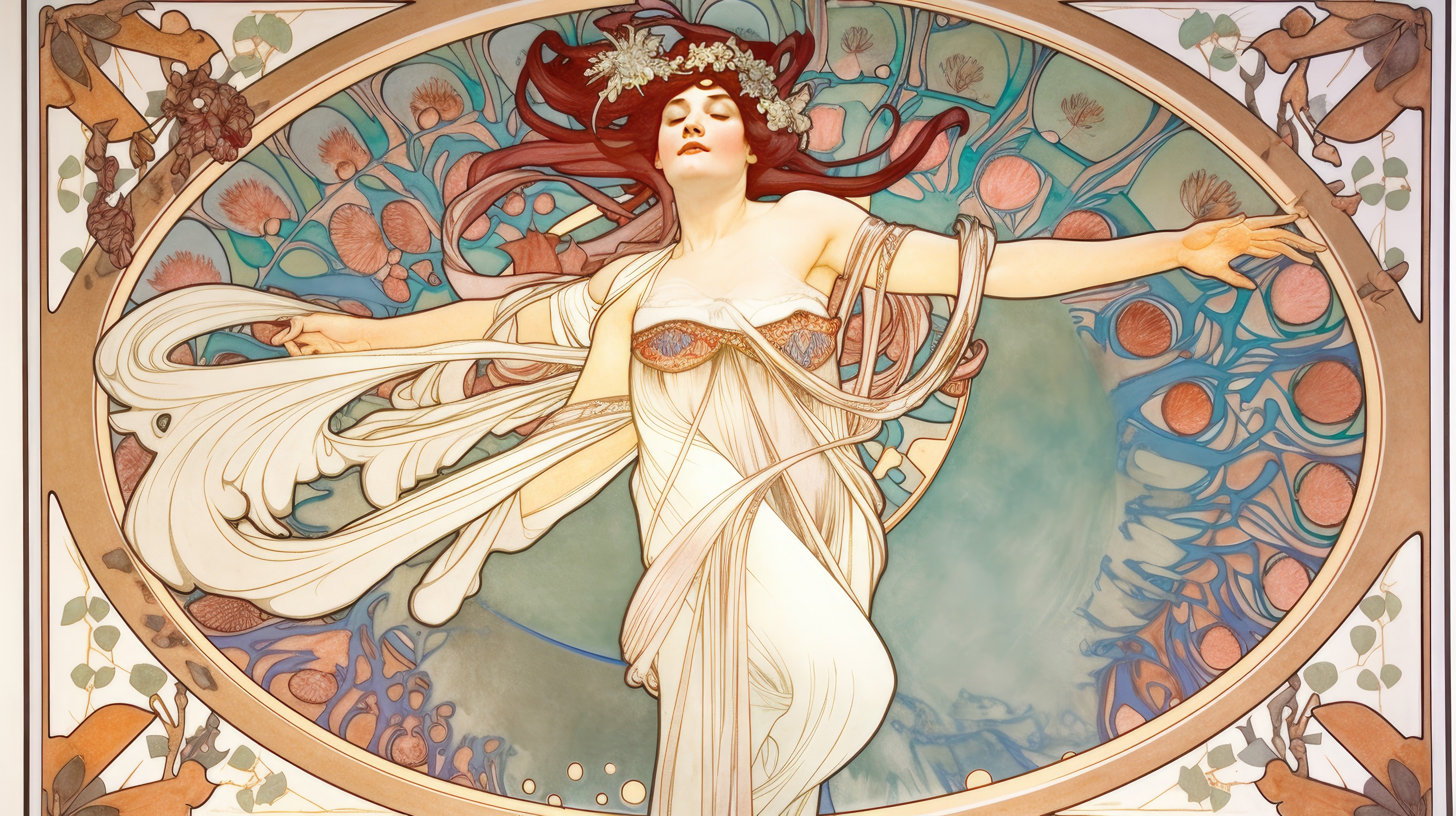 Ai Art Women Dancing Art Nouveau Illustration Closed Eyes 3854x2160