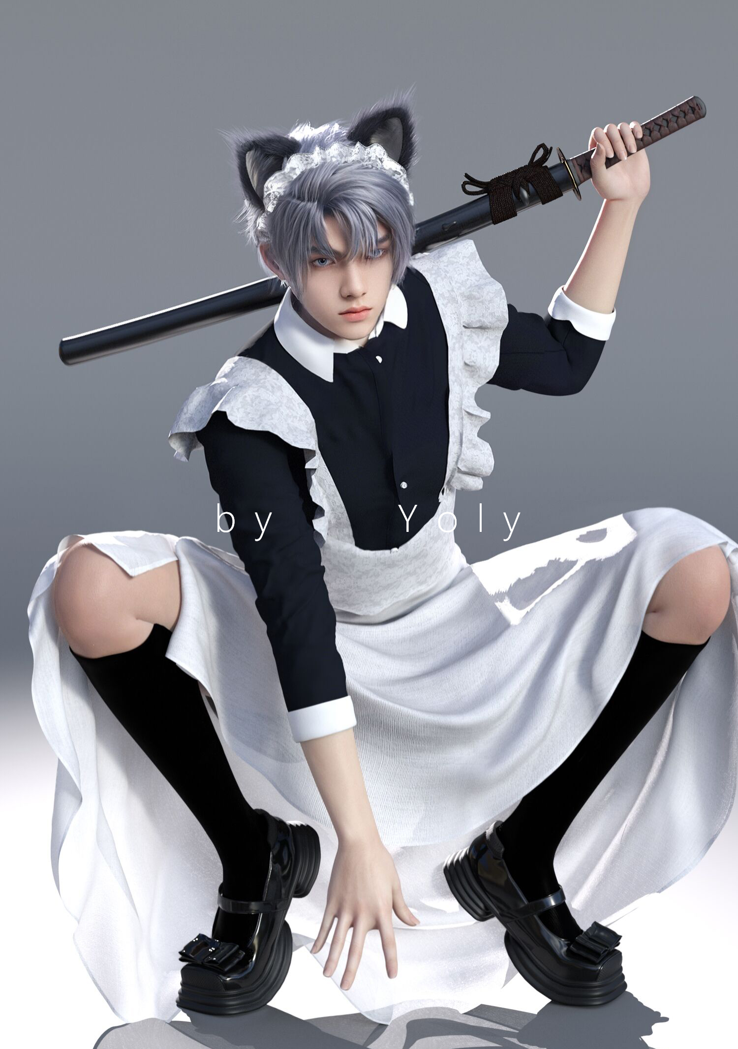 Asian Japan Model Yoly Warrior Knight Dungeon And Fighter Fantasy Men Maid Outfit Sword 1500x2132