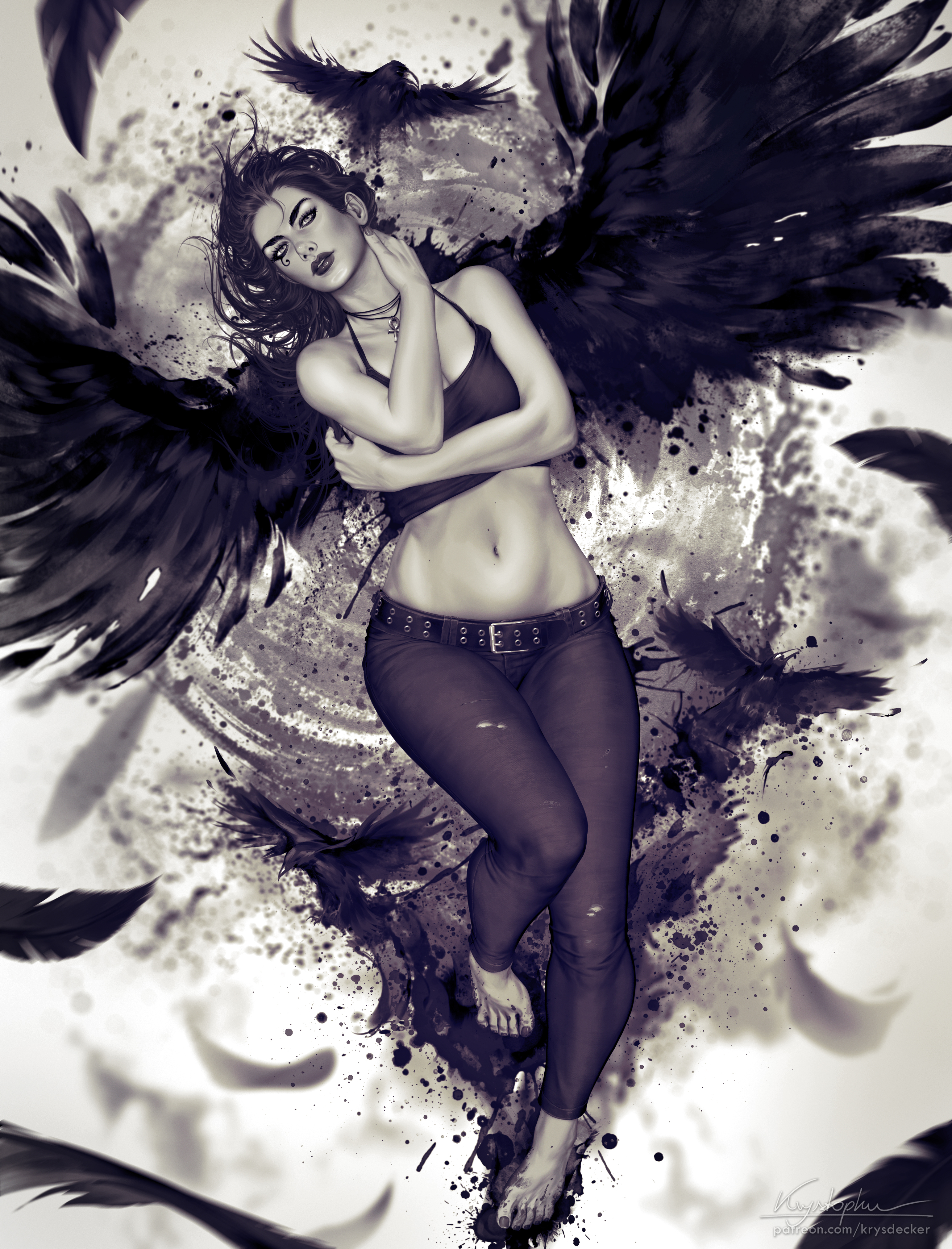 Death Character Sandman Artwork Drawing Fan Art Krys Decker Women Wings Fantasy Girl 3085x4047