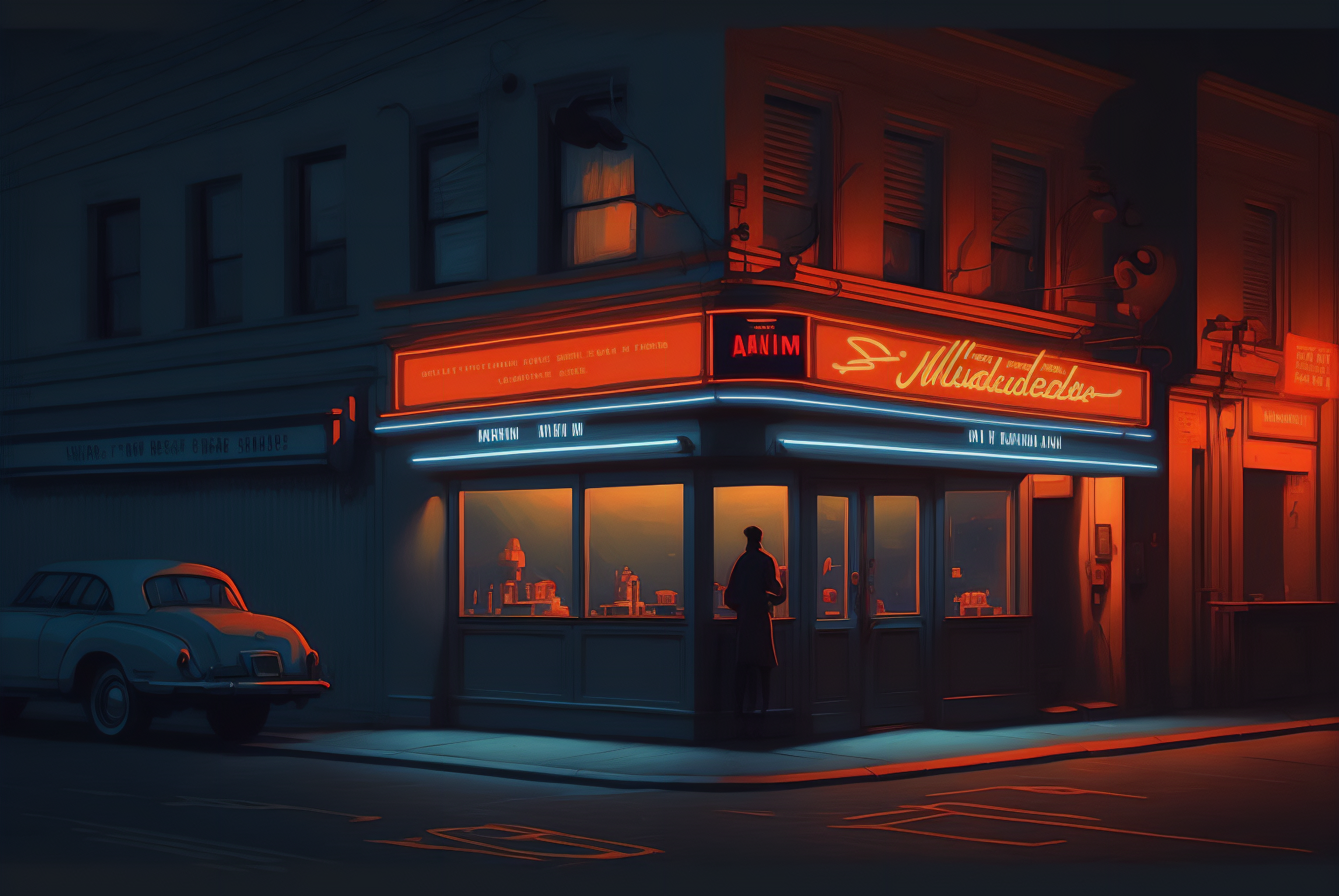 Ai Art Diner Painting Neon Car 3060x2048