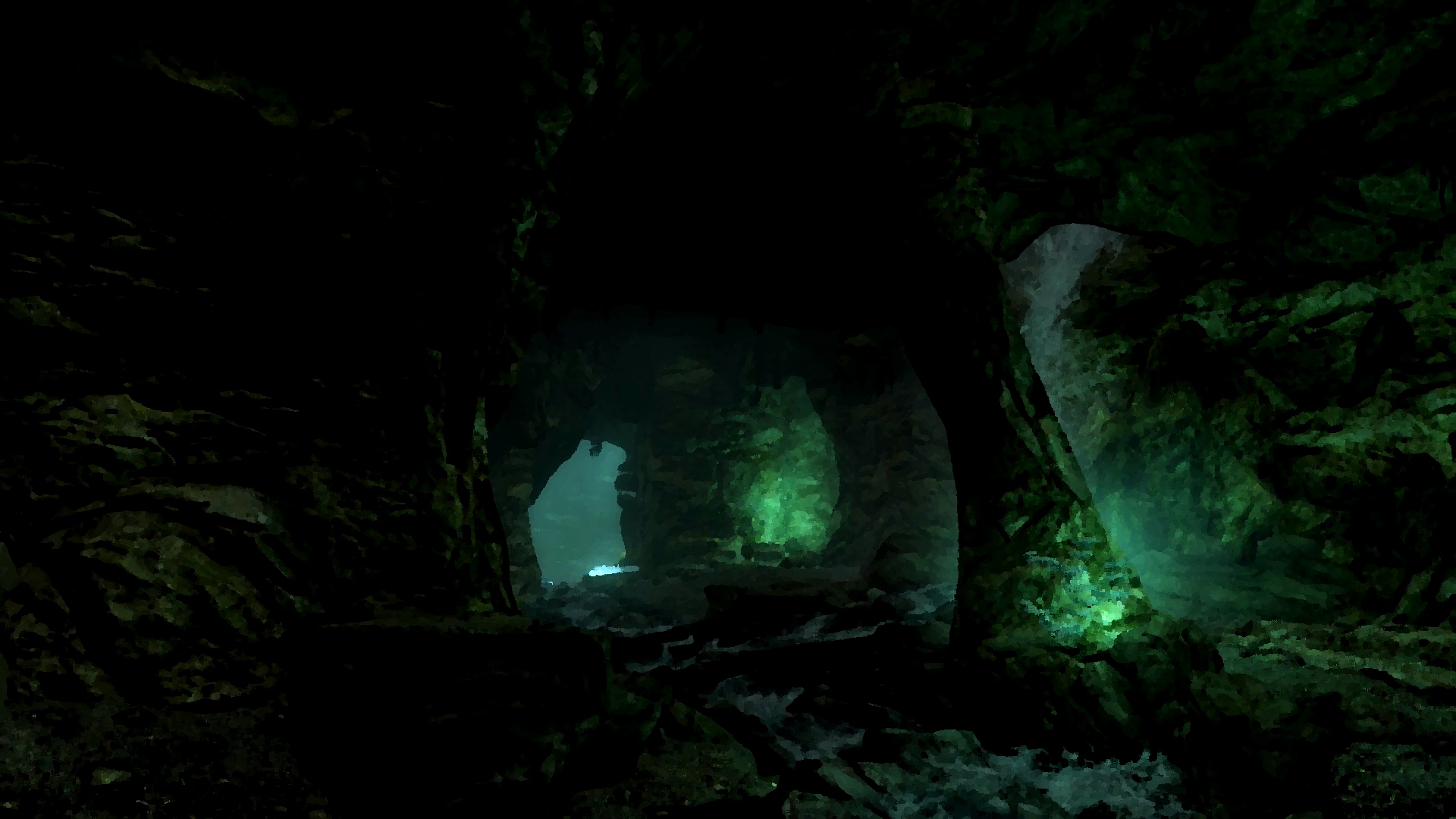Skyrim Remastered Digital Painting Cave Green Light Crystal 1920x1080
