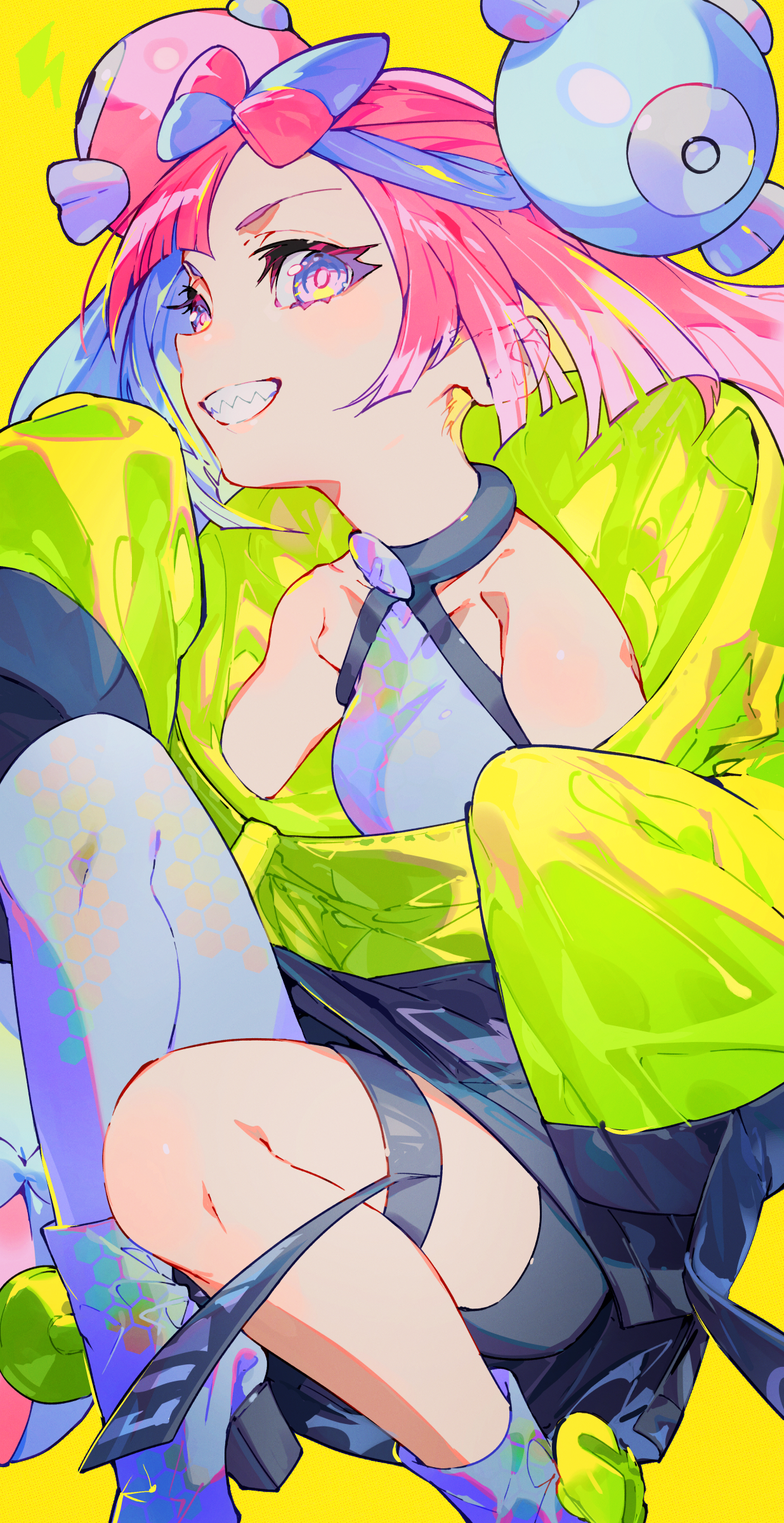 Mika Pikazo Anime Anime Girls Colorful Pokemon Smiling Short Hair Neon Green Purple Eyes 1236x2400
