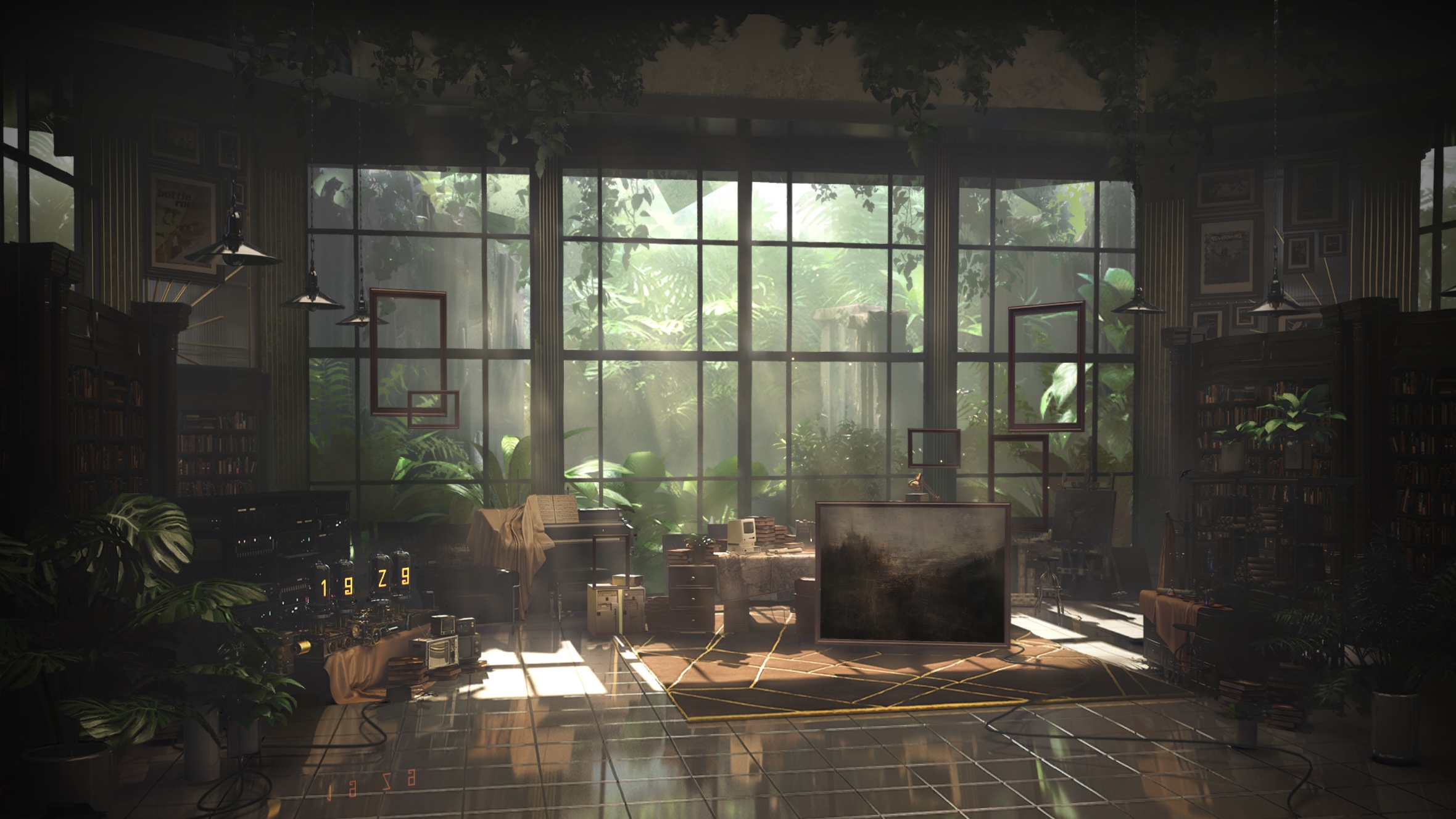 Reverse 1999 Room Interior Window Sunlight Chair Piano Musical Instrument Leaves Plants Reflection P 2360x1327