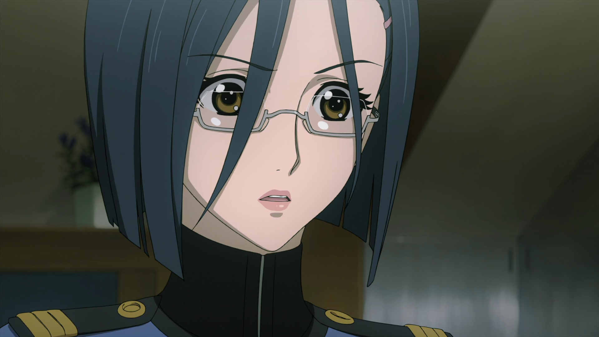 Space Battleship Yamato 2199 Short Hair Blue Hair Glasses Brown Eyes Uniform Anime Girls Anime Anime 1920x1080