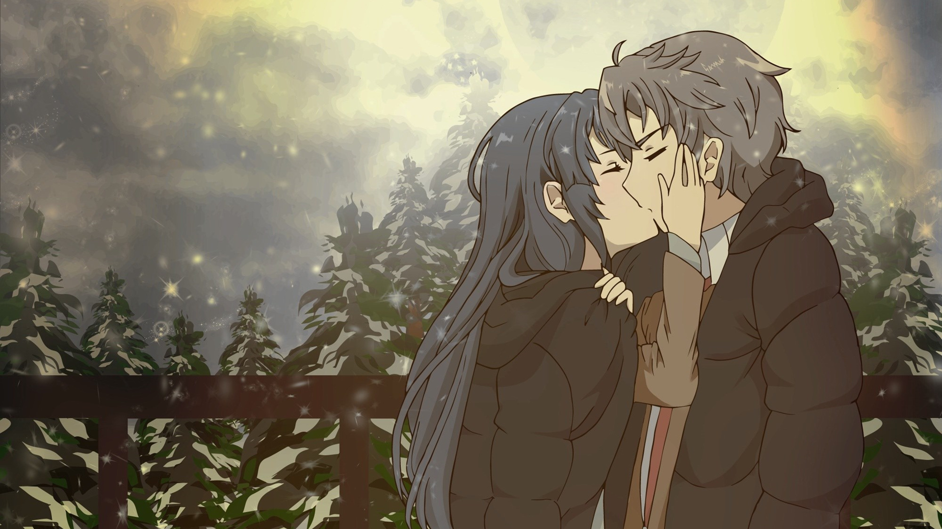 Anime Girls Anime Boys Couple Kissing Seishun Buta Yar Wa Bunny Girl Senpai No Yume Wo Minai Snow Co 1920x1080
