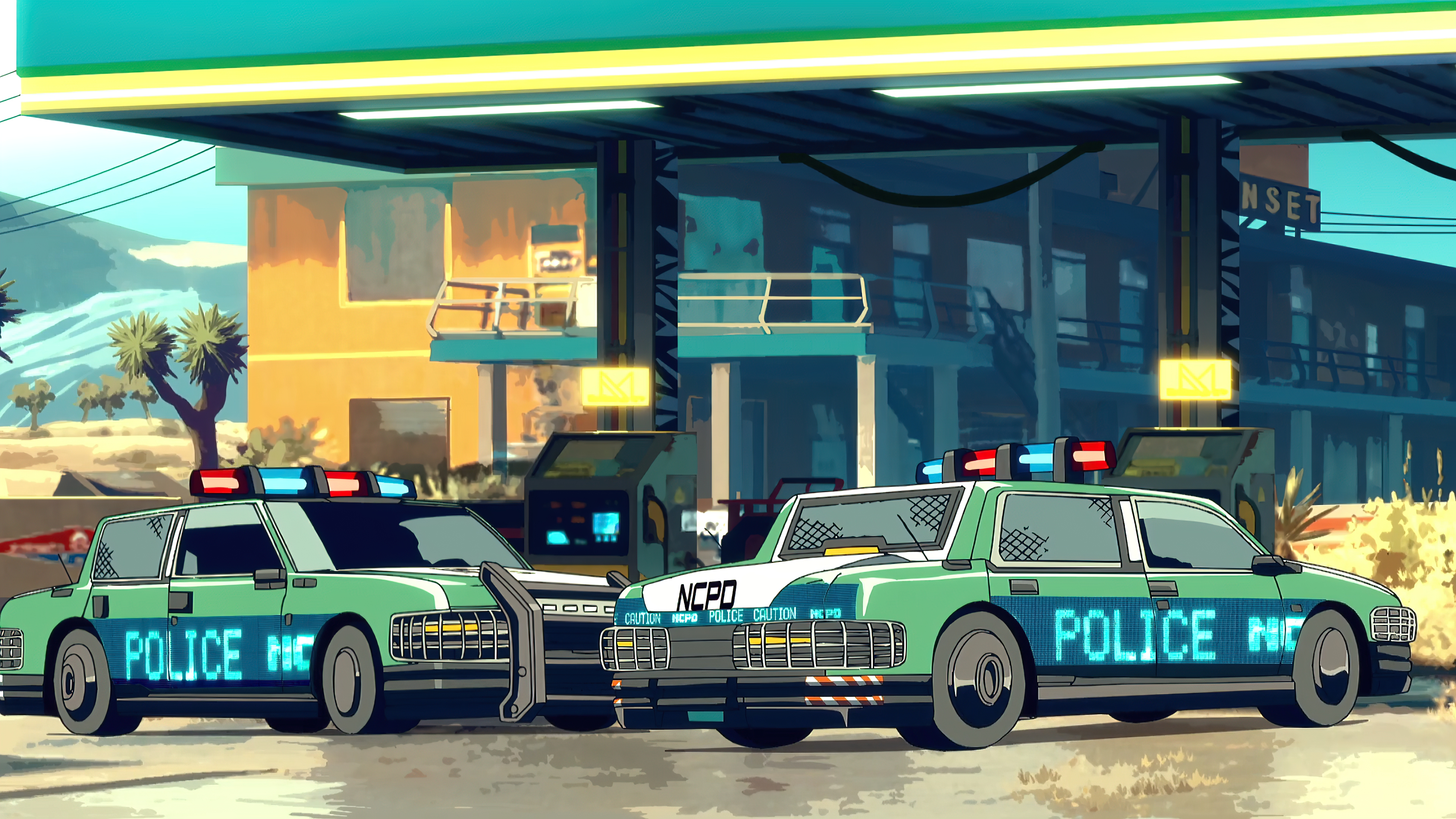 Cyberpunk Edgerunners Anime 4K Anime Screenshot Police Cars Police 3840x2160