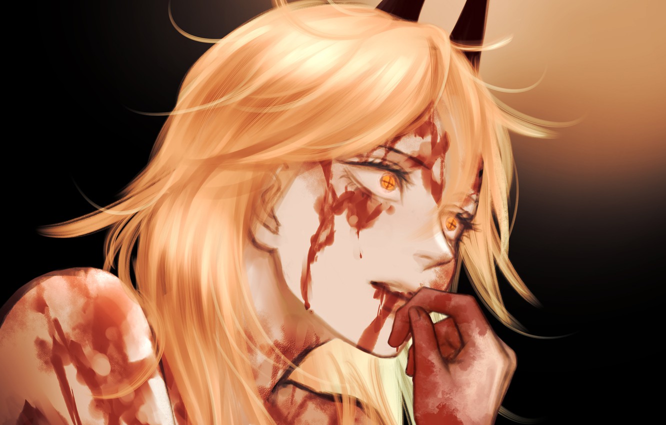 Blood Covered Body Blonde Messy Hair Looking Away Power Chainsaw Man Horns Chainsaw Man Anime Girls  1332x850