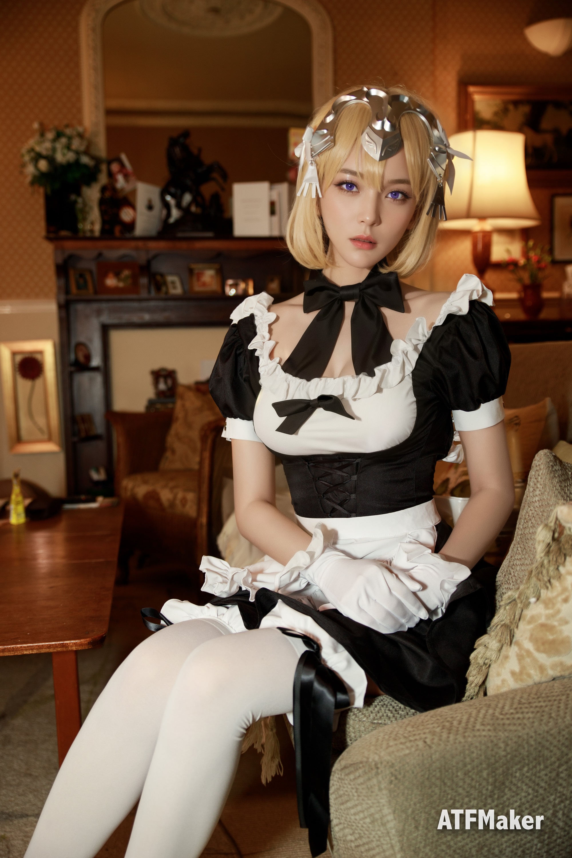 ATFmaker Women Asian Blonde Purple Eyes Maid Outfit Warm 2000x3000