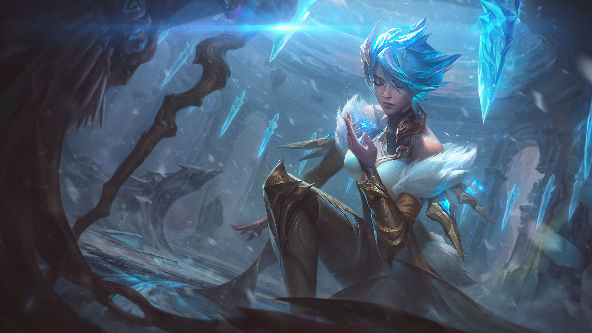 Chace Drawing Irelia League Of Legends Blue Hair Ice Women Video Games League Of Legends Video Game  1920x1080