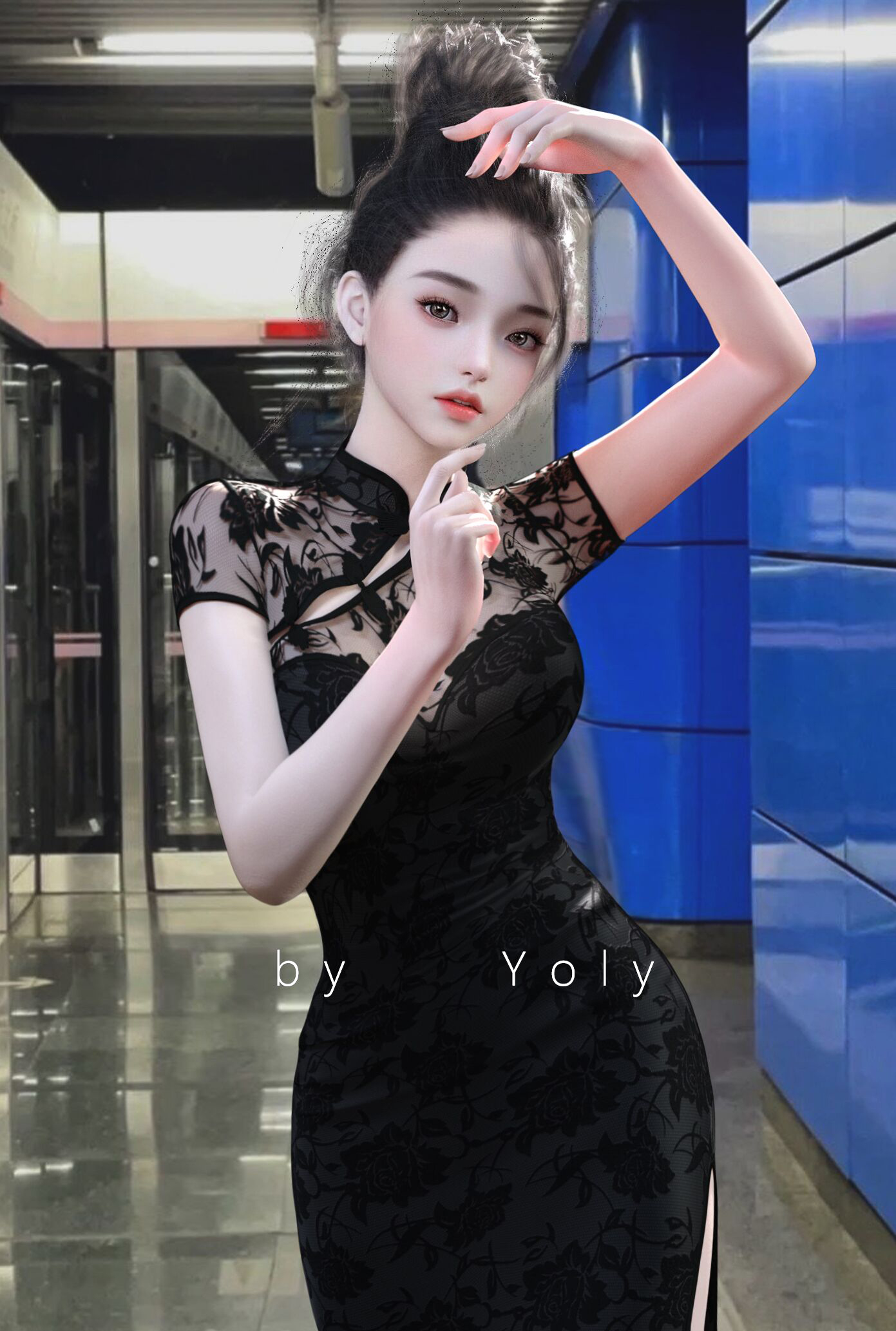 CGi Digital Art Women Women Indoors Shirt Dress Cheongsam Yoly Asian Chinese Clothing Chinese Dress  1391x2066