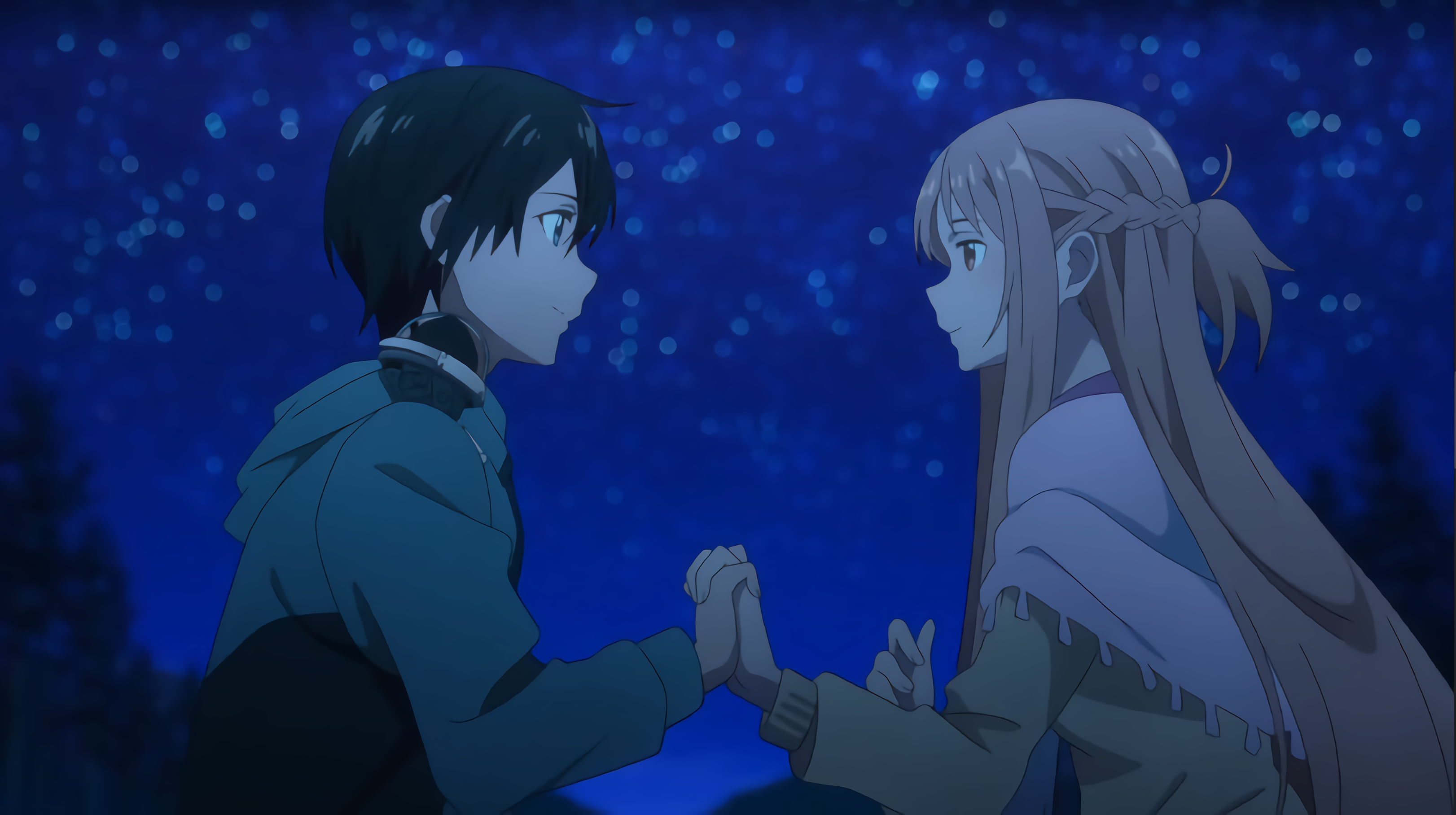 Starry Night Sword Art Online Yuuki Asuna Sword Art Online Holding Hands Anime Girls Anime Screensho 3244x1816