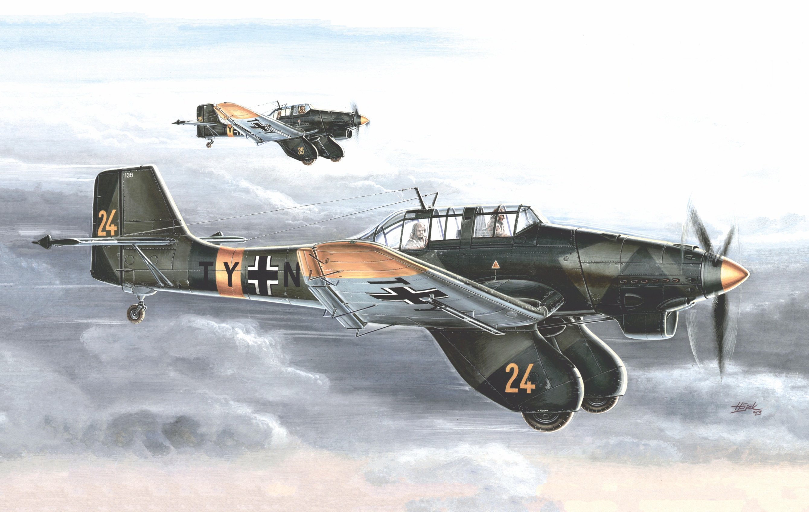 World War Ii War Airplane Aircraft World War Boxart Painting Artwork Air Force Junkers Ju 87 Stuka J 2680x1697