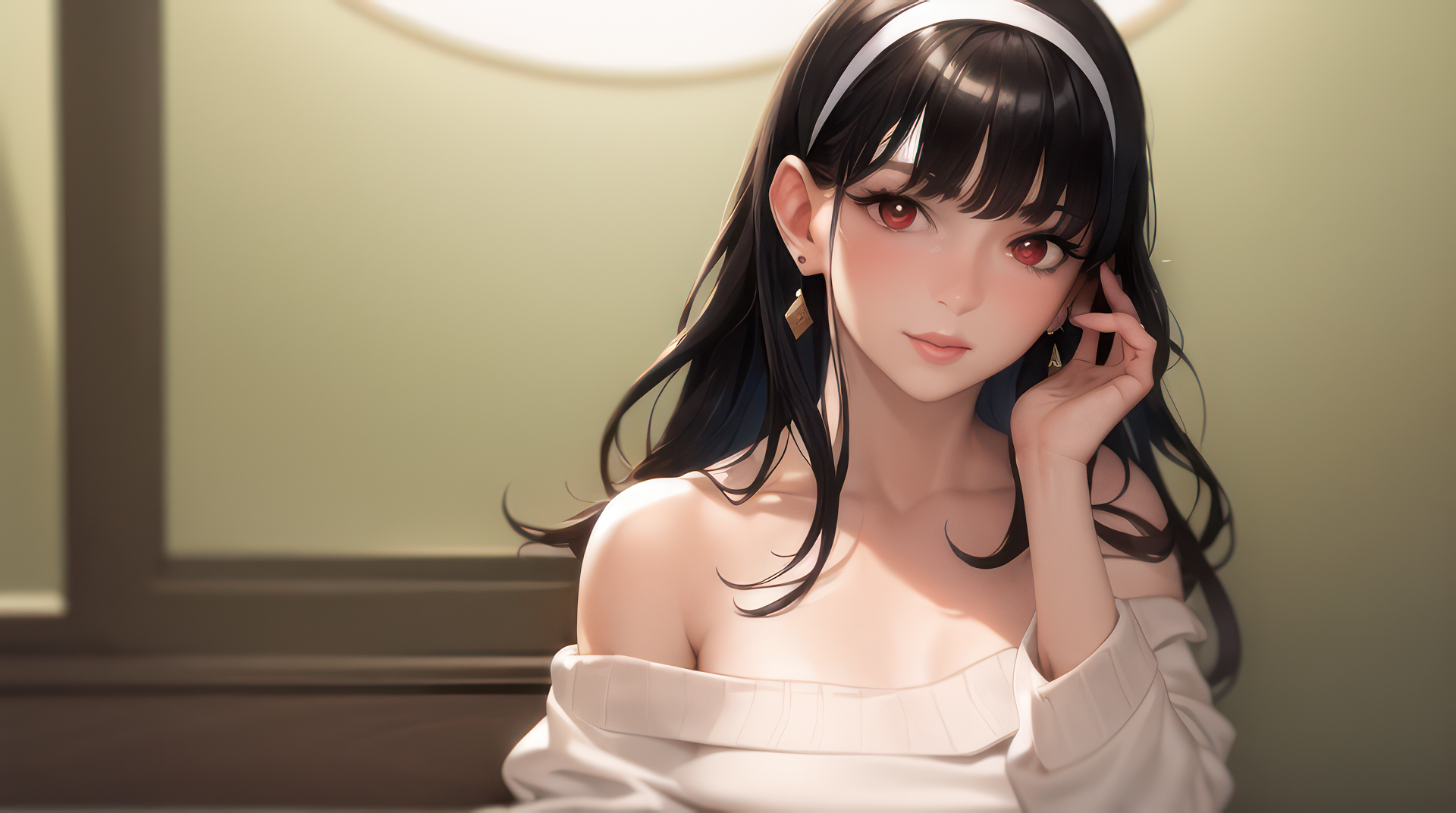 Yor Forger Spy X Family Anime Black Hair Red Eyes Ai Art Anime Girls Earring Looking At Viewer 1920x1072