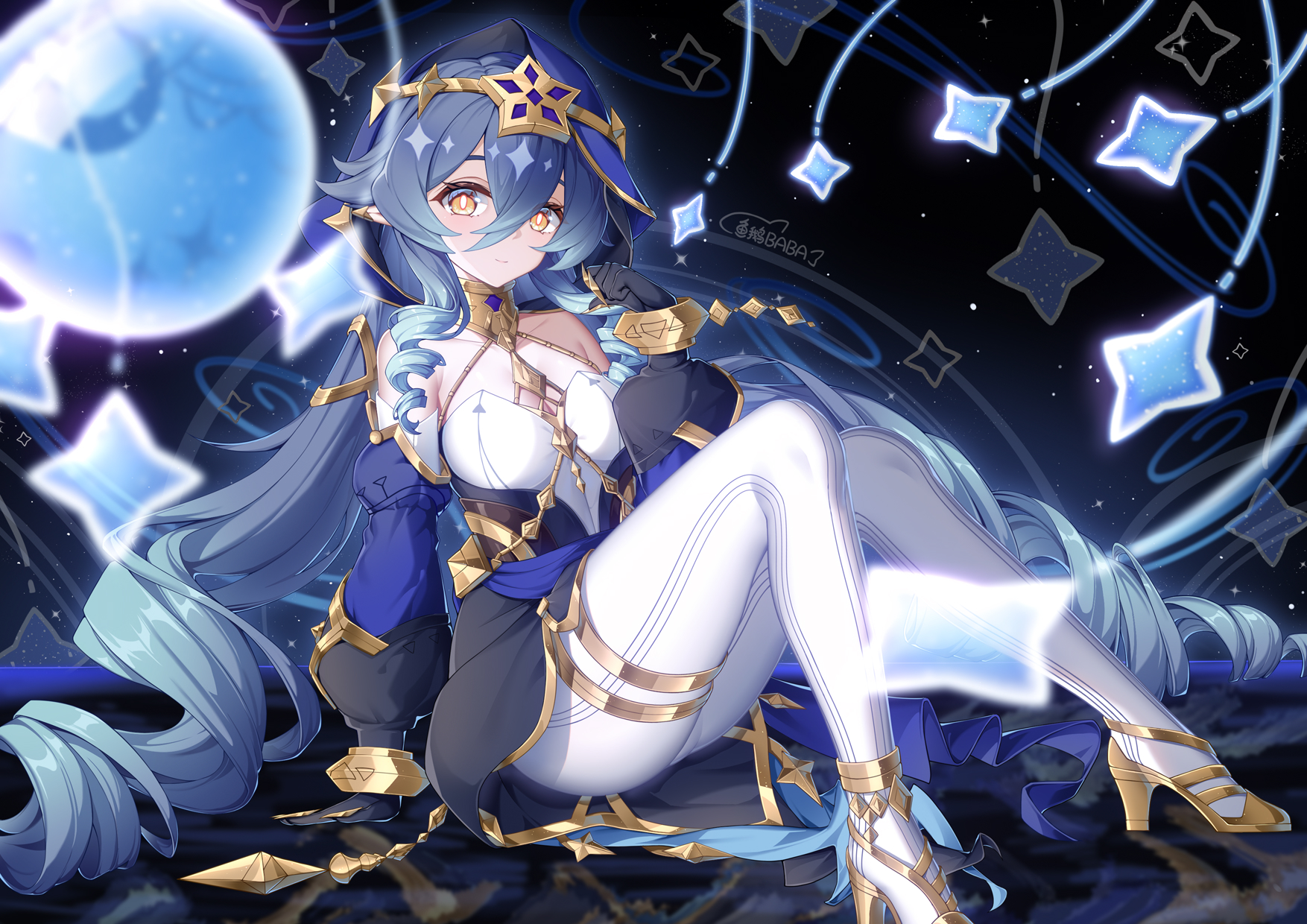 Genshin Impact Anime Layla Genshin Impact Anime Girls Long Hair Blue Hair Yellow Eyes Pointy Ears He 1754x1240