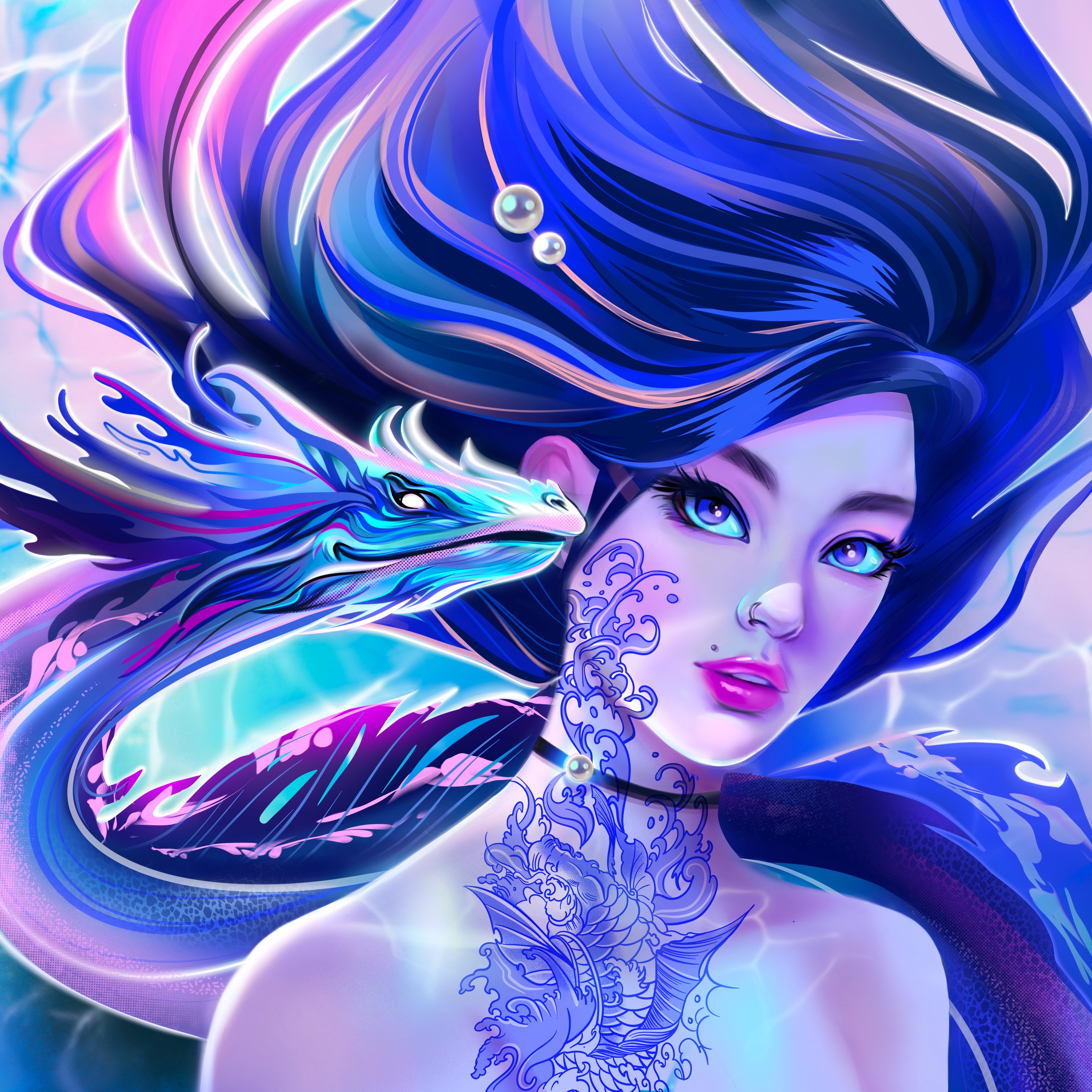 Digital Digital Art Artwork Render Women Looking At Viewer Fantasy Art Fantasy Girl Blue Long Hair B 4500x4500