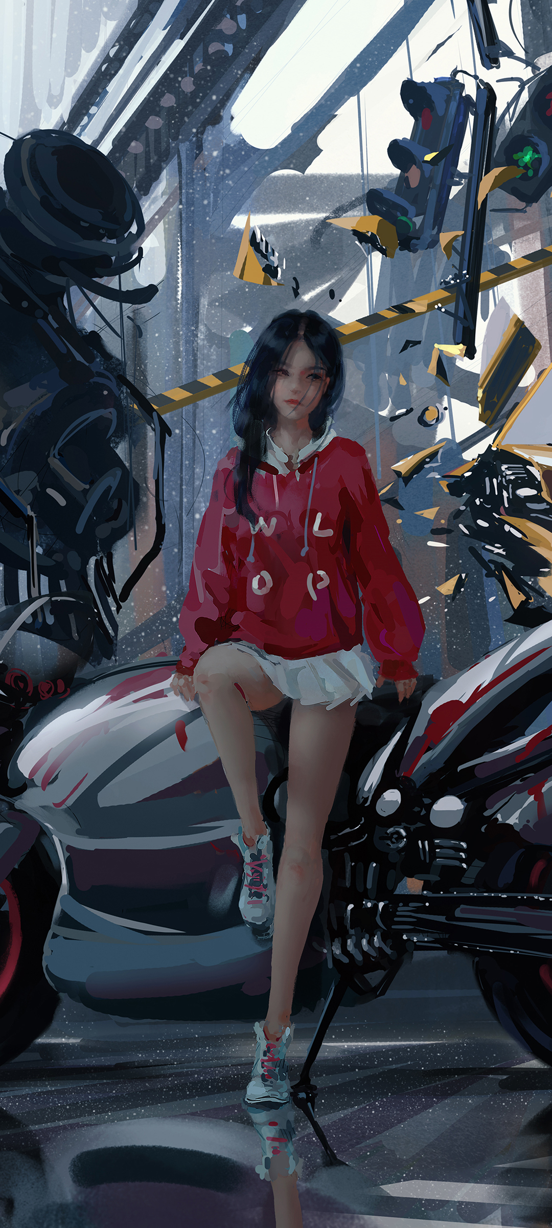 Red Sweater White Anime Girls Artwork 1080x2400