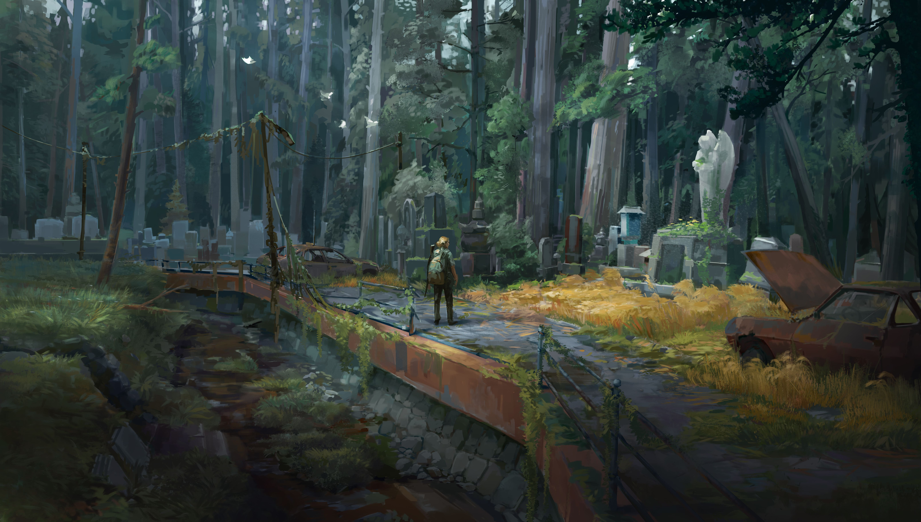 The Last Of Us Digital Art Artwork Illustration Forest Post Apocalypse Concept Art Graveyards Alone  3840x2178