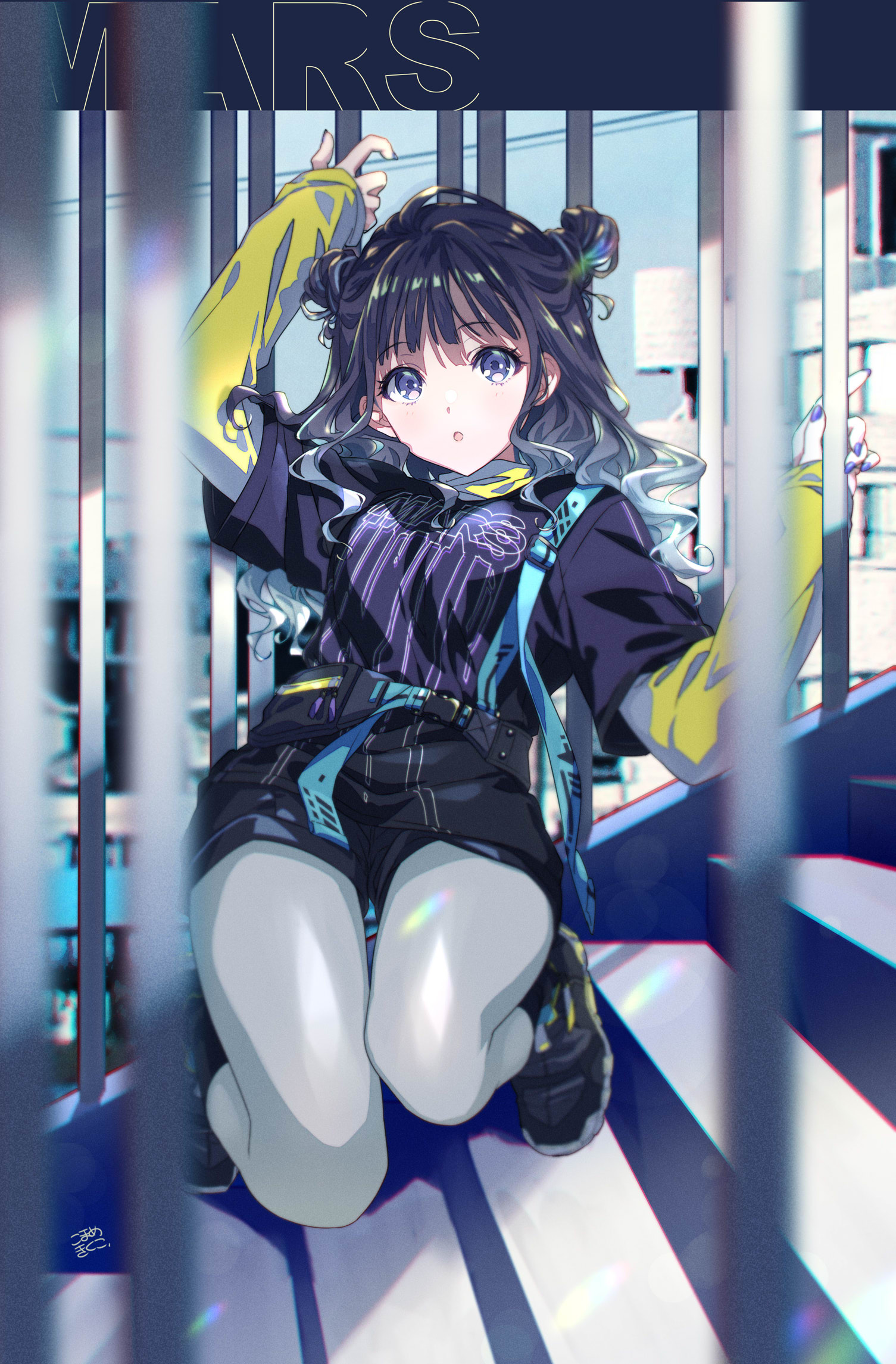 Anime Anime Girls Pixiv Original Characters Portrait Display Stairs Looking At Viewer Bars Gradient  1505x2290