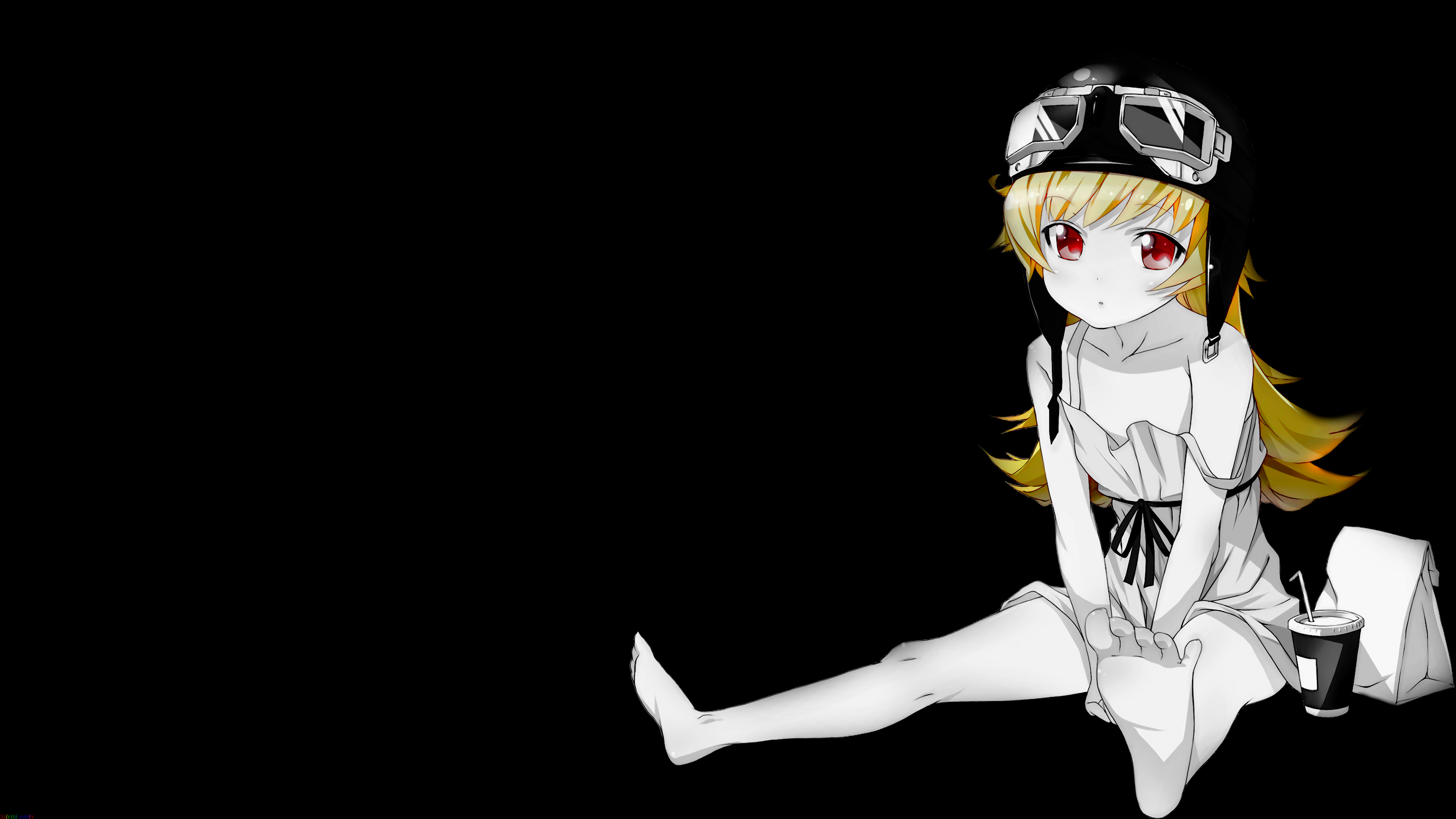 Selective Coloring Black Background Dark Background Simple Background Anime Girls Monogatari Series  3840x2160