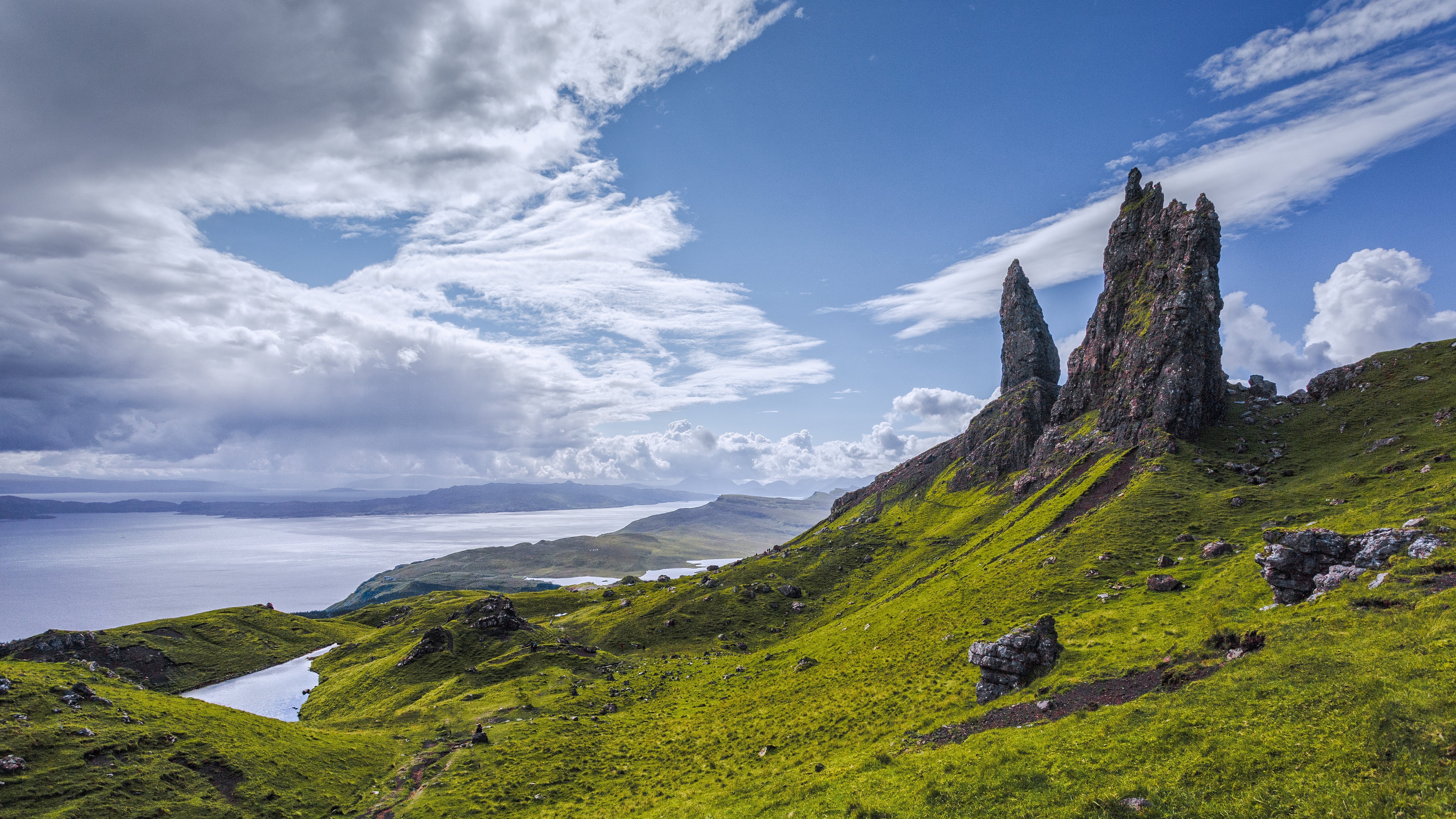 Nature Landscape Scotland Skye Rock Formation Field Sea Coast Sky Clouds Stones 3840x2160