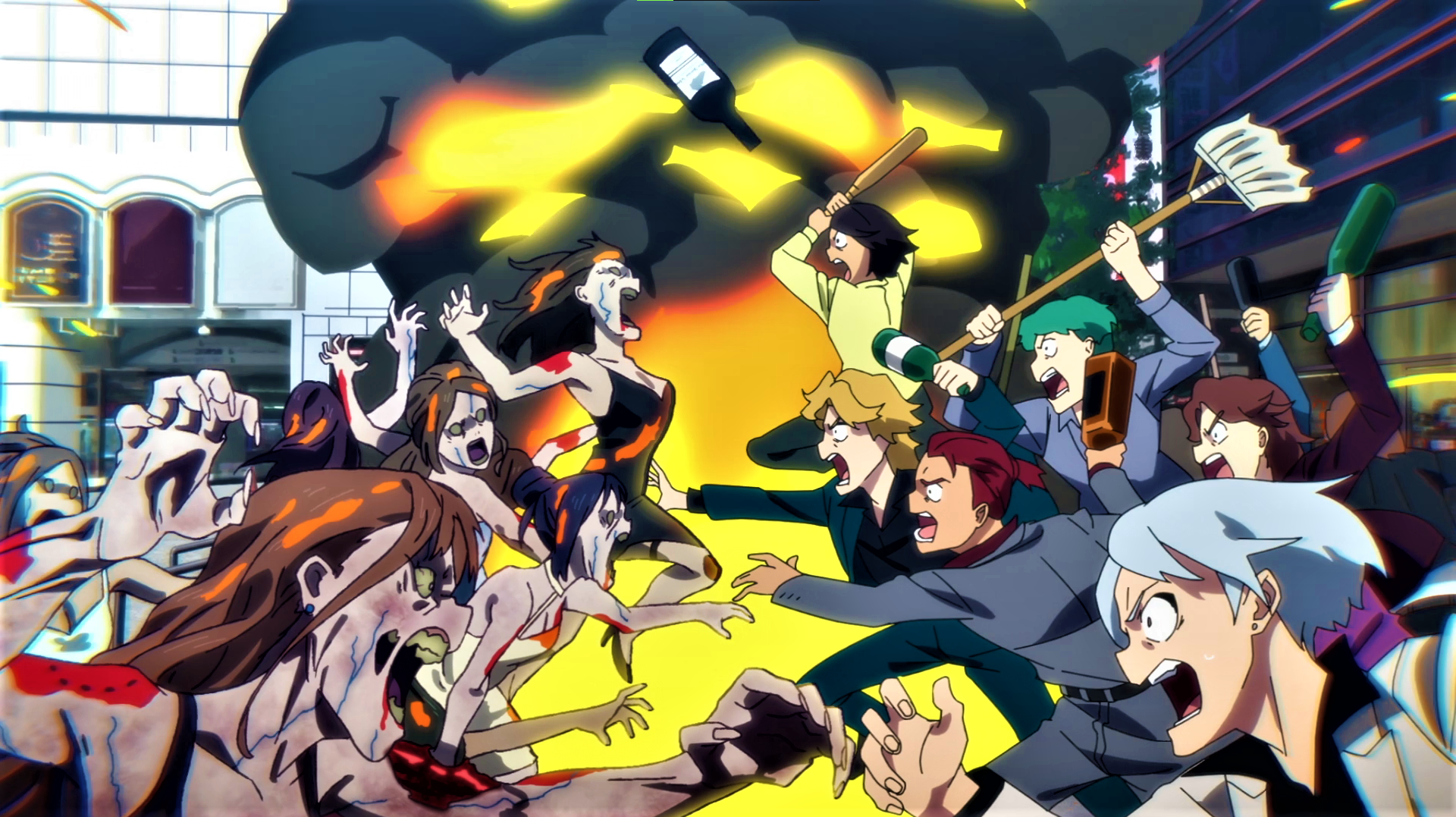 Zom 100 Bucket List Of The Dead Zombies Fire Baseball Bat Molotov Angry Anime Anime Screenshot Anime 1920x1077