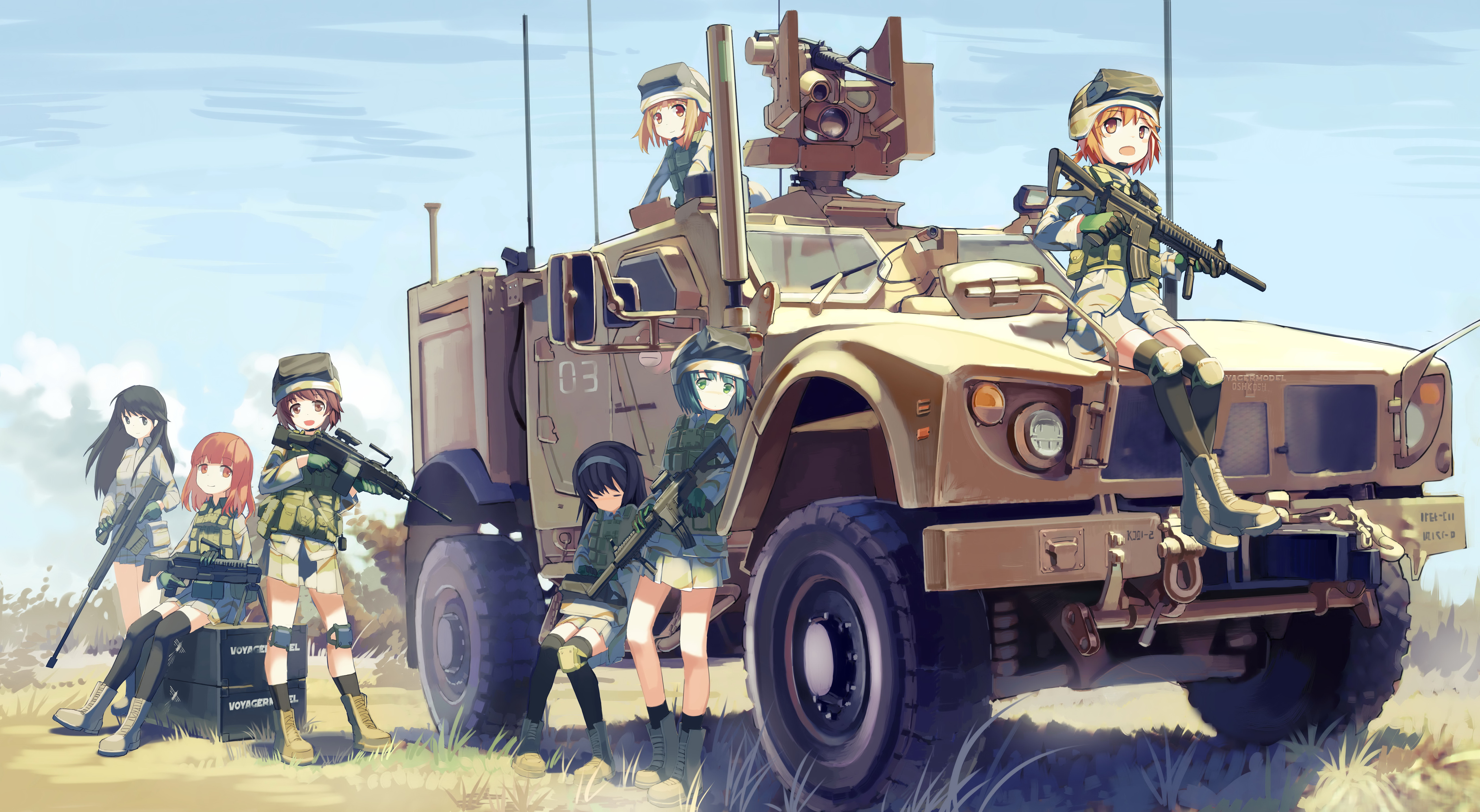 Girls Und Panzer Anime Girls With Guns Anime Girls Anime Vehicle Frontal View Sky Clouds Uniform Gun 6376x3500