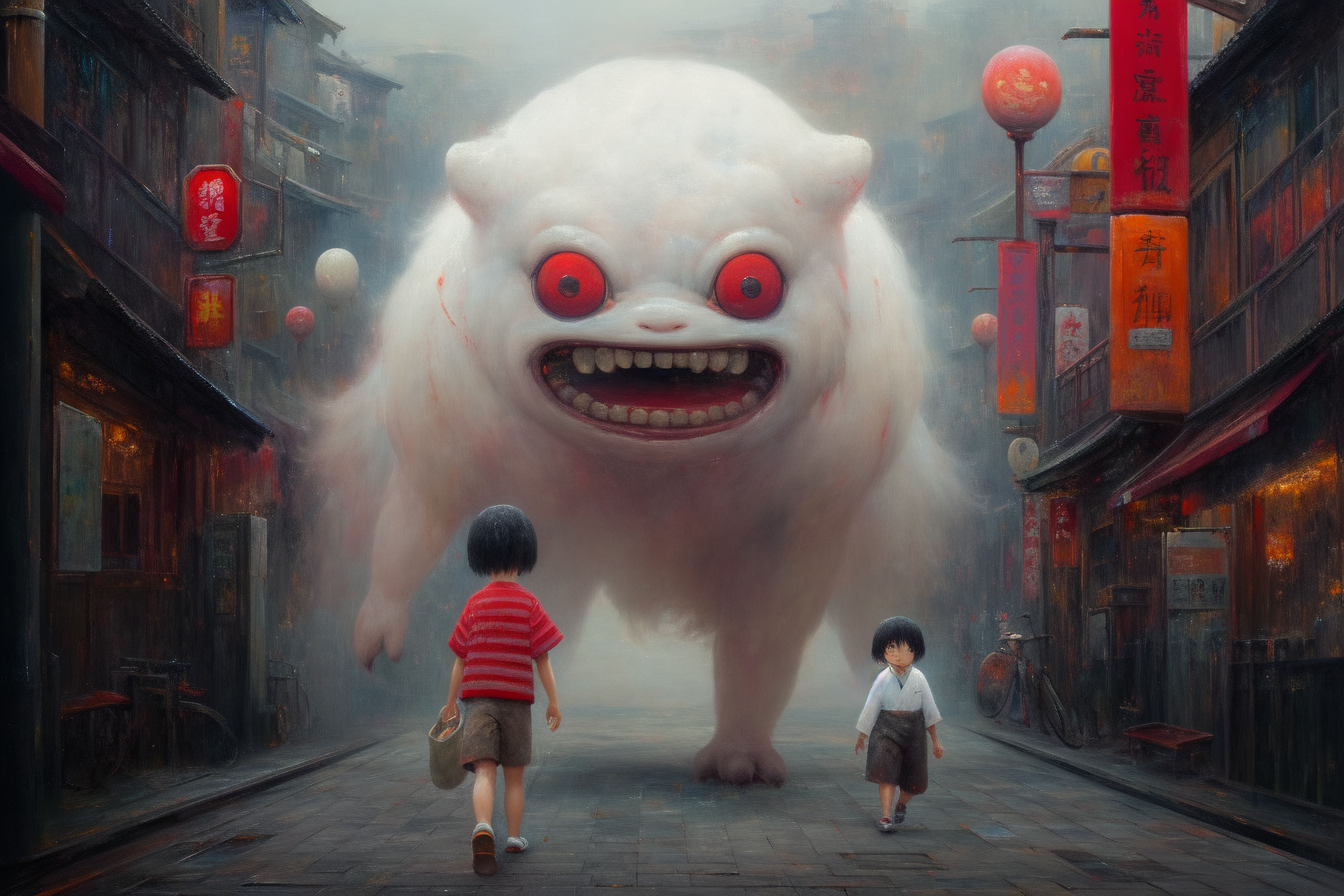 Studio Ghibli Creepy Chinatown Anime Creature 1344x896