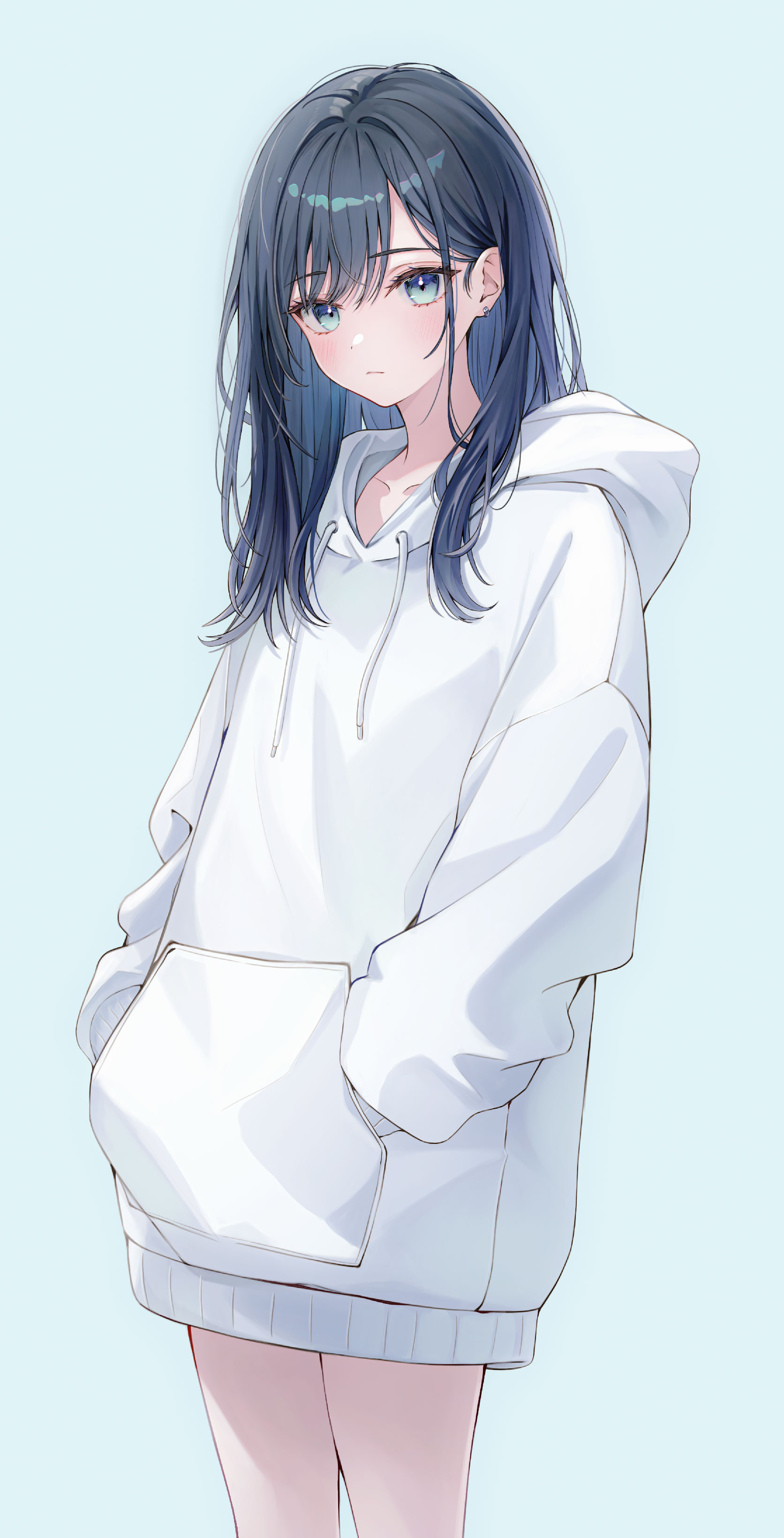 Anime Anime Girls Portrait Display Standing Looking At Viewer Blushing Blue Hair Blue Eyes Simple Ba 1672x3278