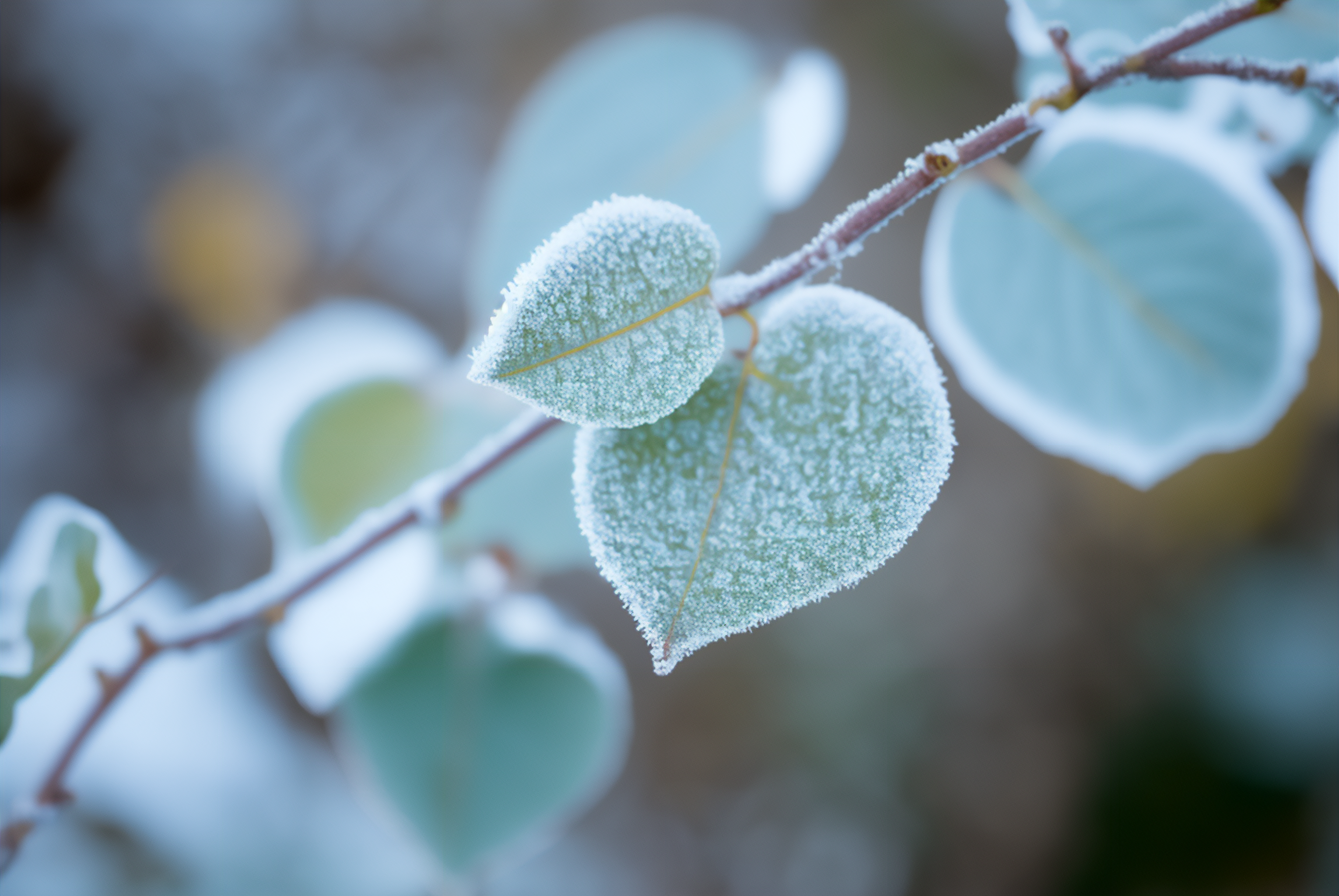Ai Art Snow Frost Leaves Trees Nature Closeup Winter Macro 3060x2048