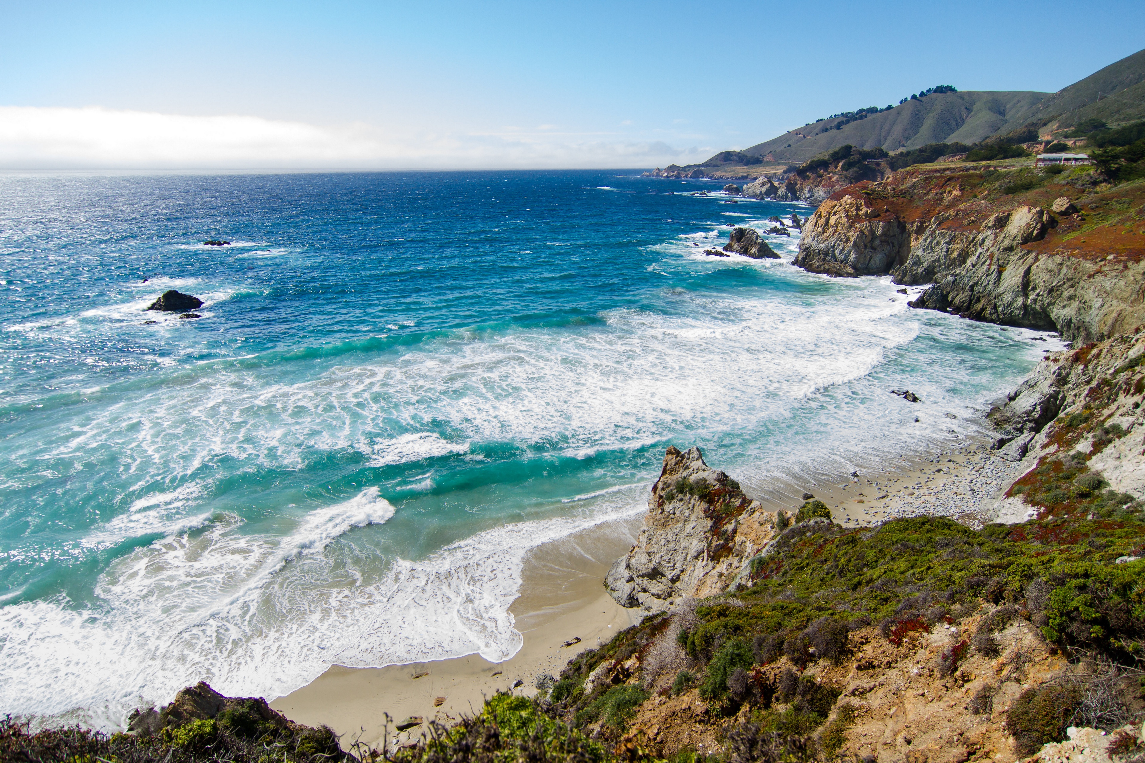 USA California Coast Sea Waves Rock Nature Sky Water 3840x2560