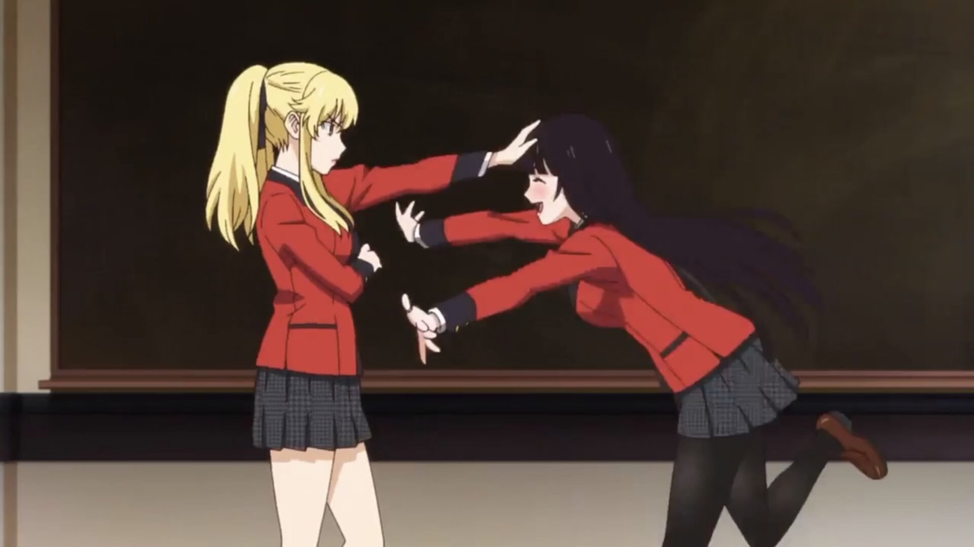 Anime Anime Girls Anime Screenshot Kakegurui Jabami Yumeko Saotome Meari Long Hair Black Hair Twinta 1920x1080