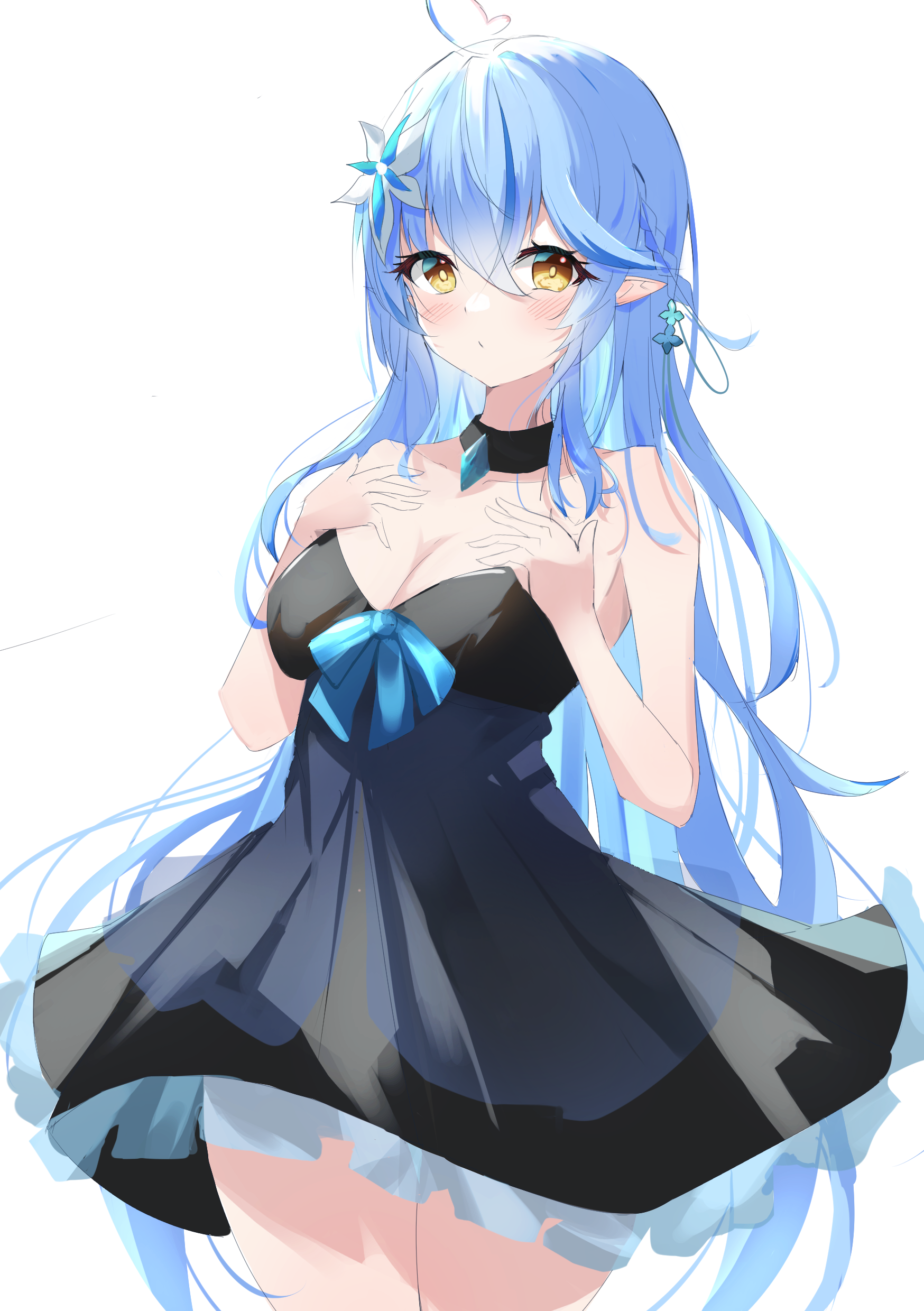 Anime Anime Girls Yukihana Lamy Virtual Youtuber Hololive Long Hair Pointy Ears Blue Hair Artwork Di 1748x2480