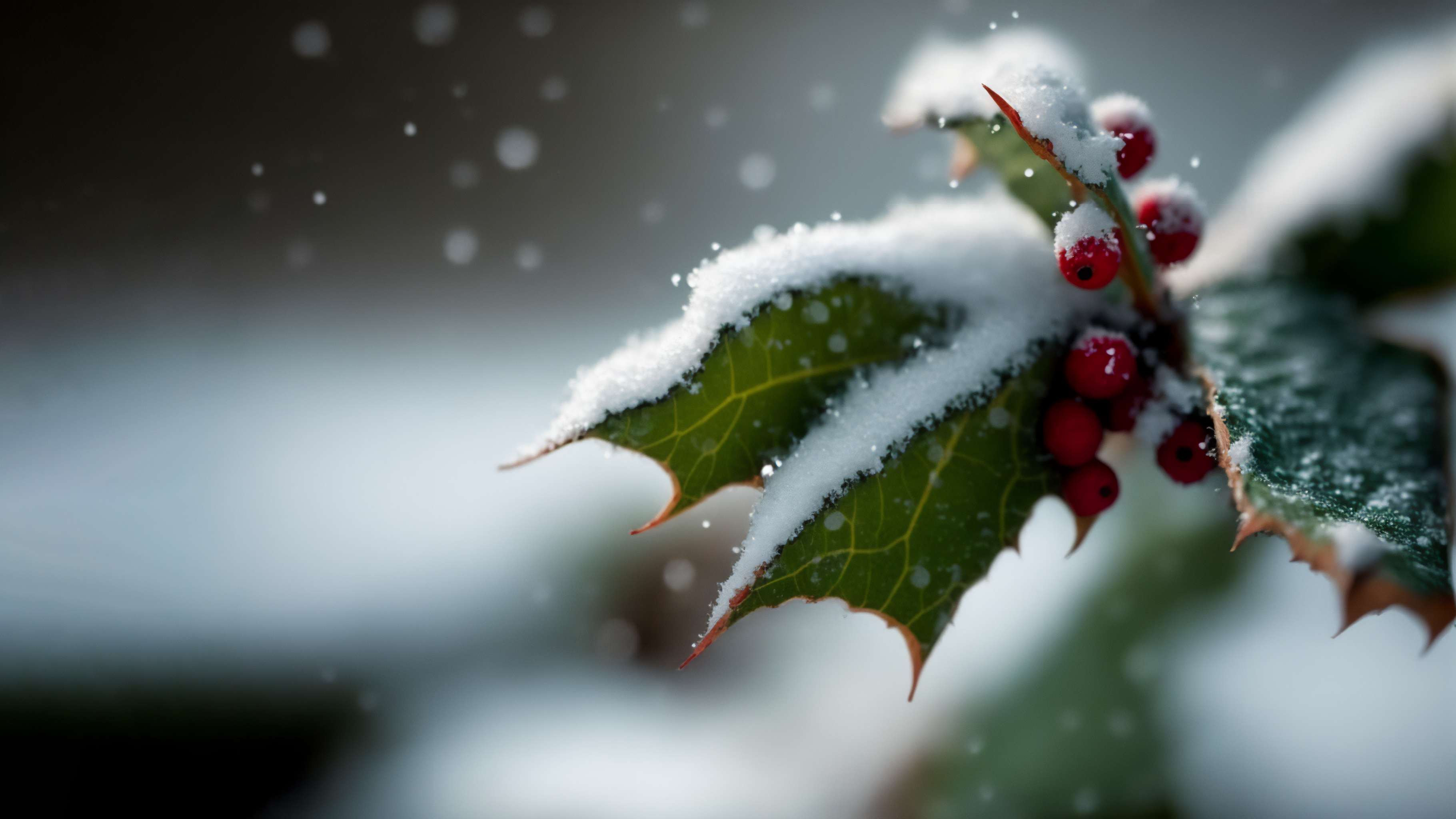 Ai Art Winter Snow Christmas Minimalism Closeup Leaves Simple Background 3641x2048