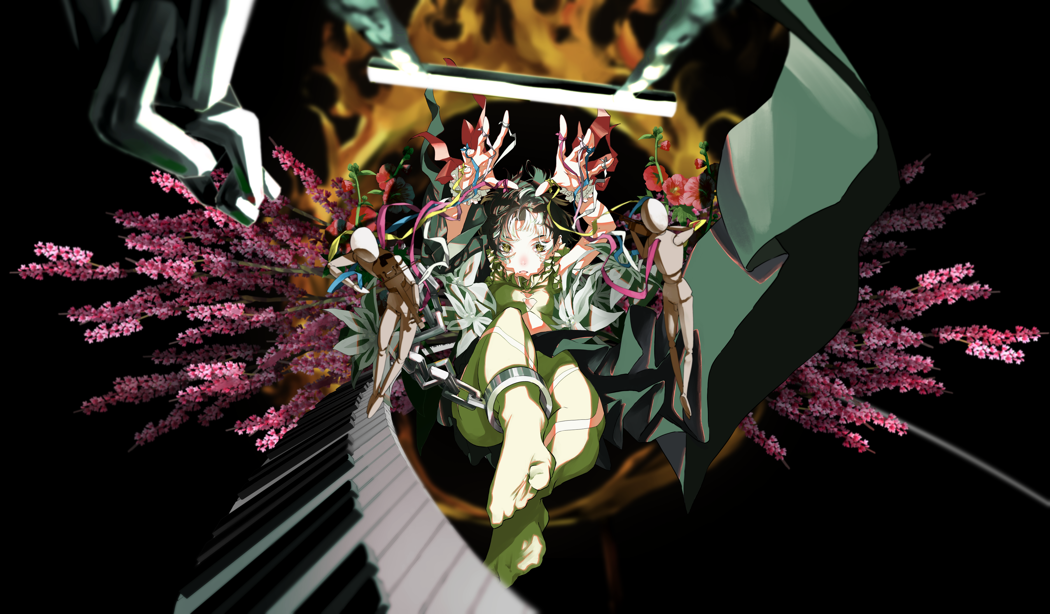 Nico Tina Minimalism Anime Girls Flowers Piano 3600x2105