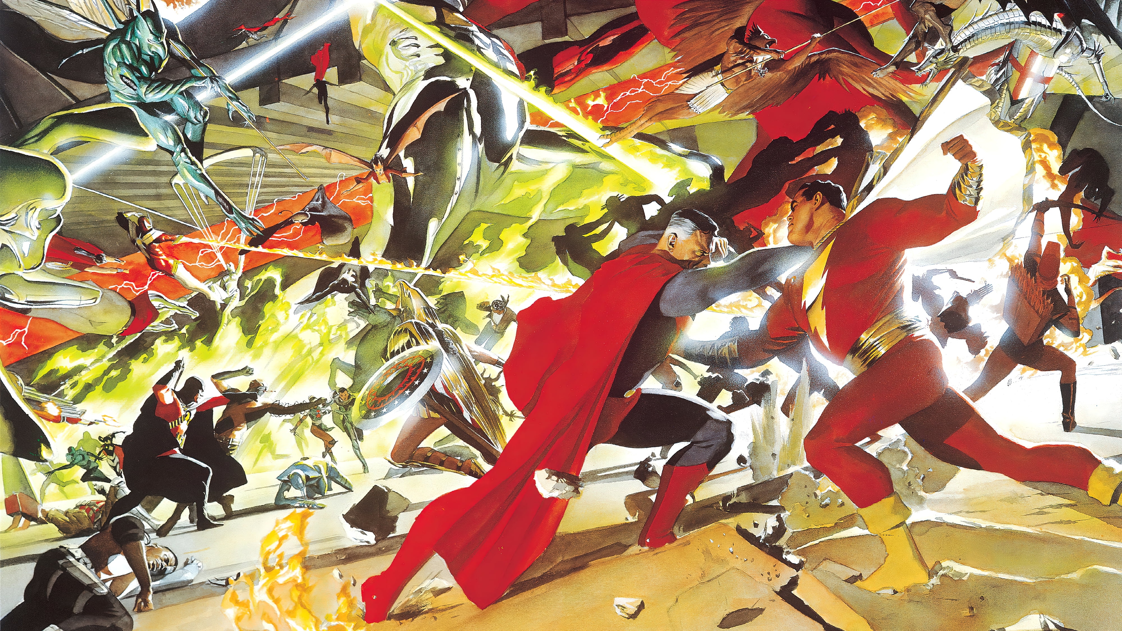 Comics Comix Comic Art Superhero Villains DC Comics Alex Ross Shazam Superman The Flash Hawkman Gree 3840x2160