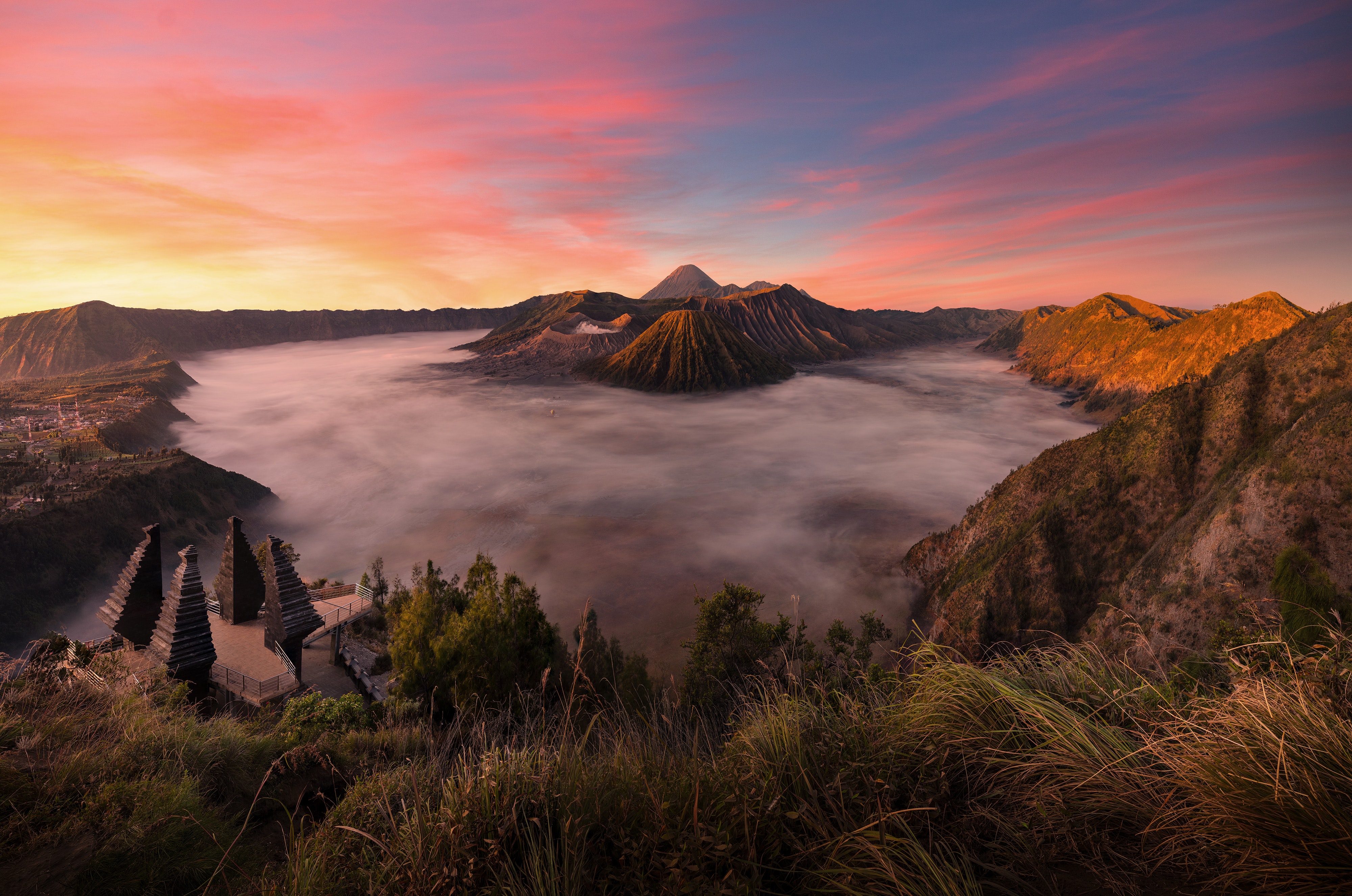 Photography Volcano Sea Sand Sunrise Indonesia Mountains Mount Bromo Nature Forest 4000x2652