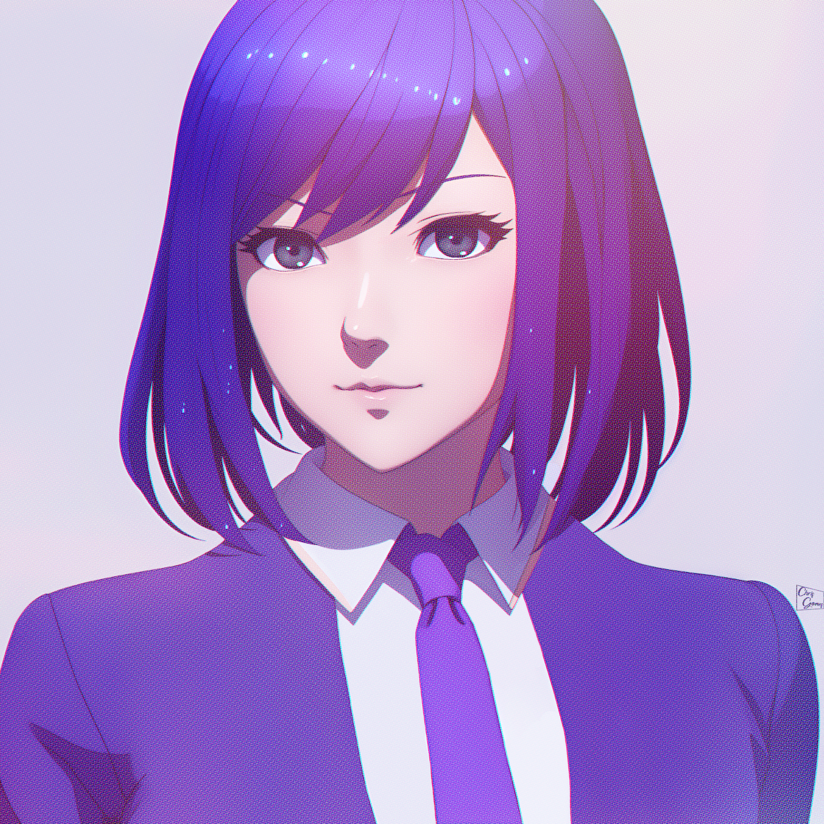 Pop Art Anime Girls Illustration Artwork Violet Suit Looking At Viewer Manga Sketch Short Hair Wallh 2704x2704