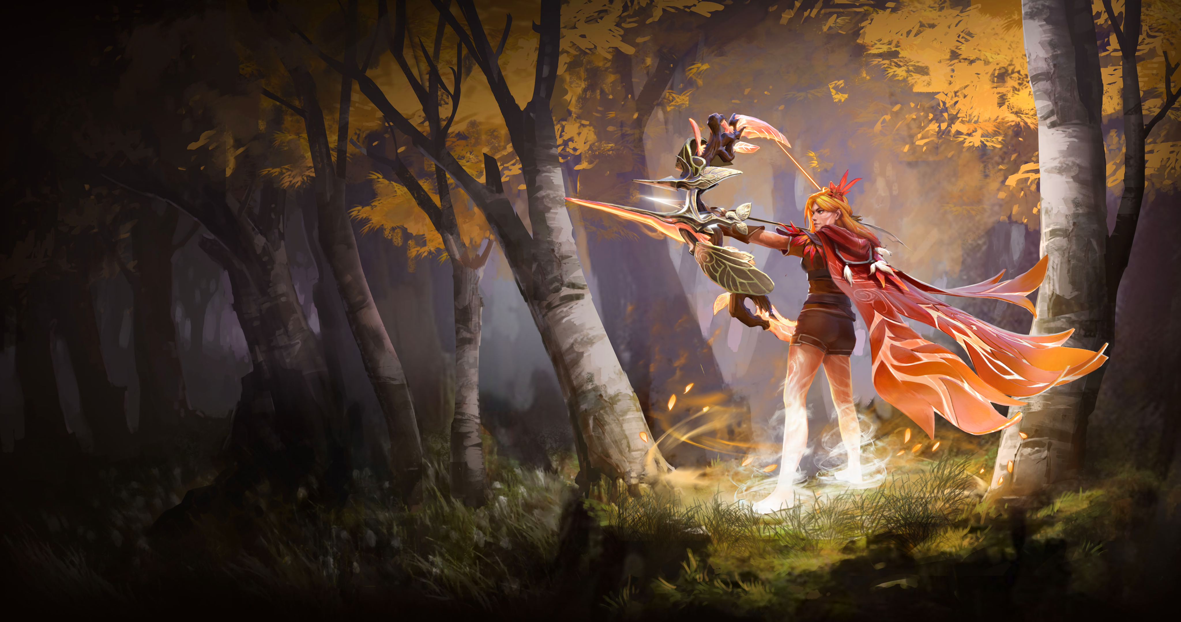 Dota 2 Windranger Trees Grass Bow And Arrow Cape Video Games Video Game Art Video Game Characters 4096x2160