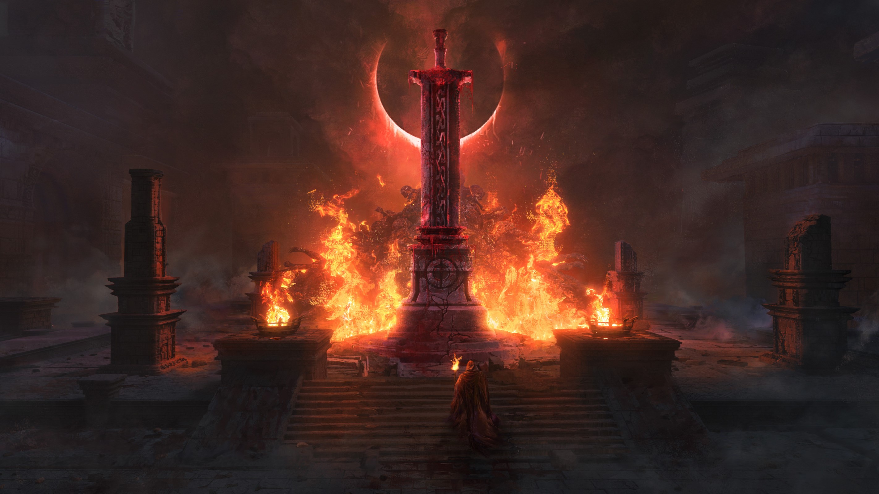 Diablo Diablo IV Video Games Fire Stairs Video Game Art 2844x1600