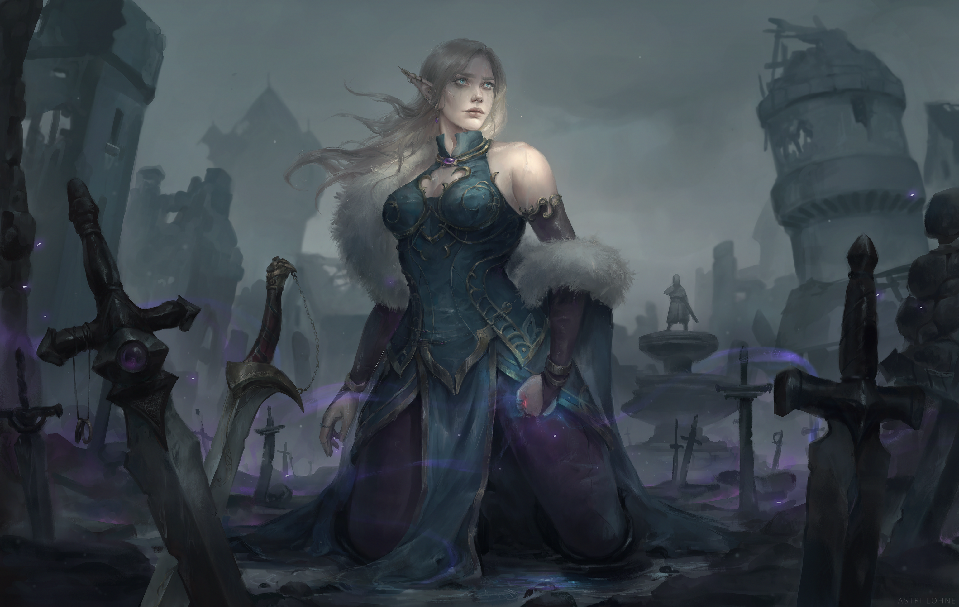 Mirabella Dawnsinger World Of Warcraft Video Games Video Game Girls Fantasy Girl Elves Sword 2D Artw 3078x1948