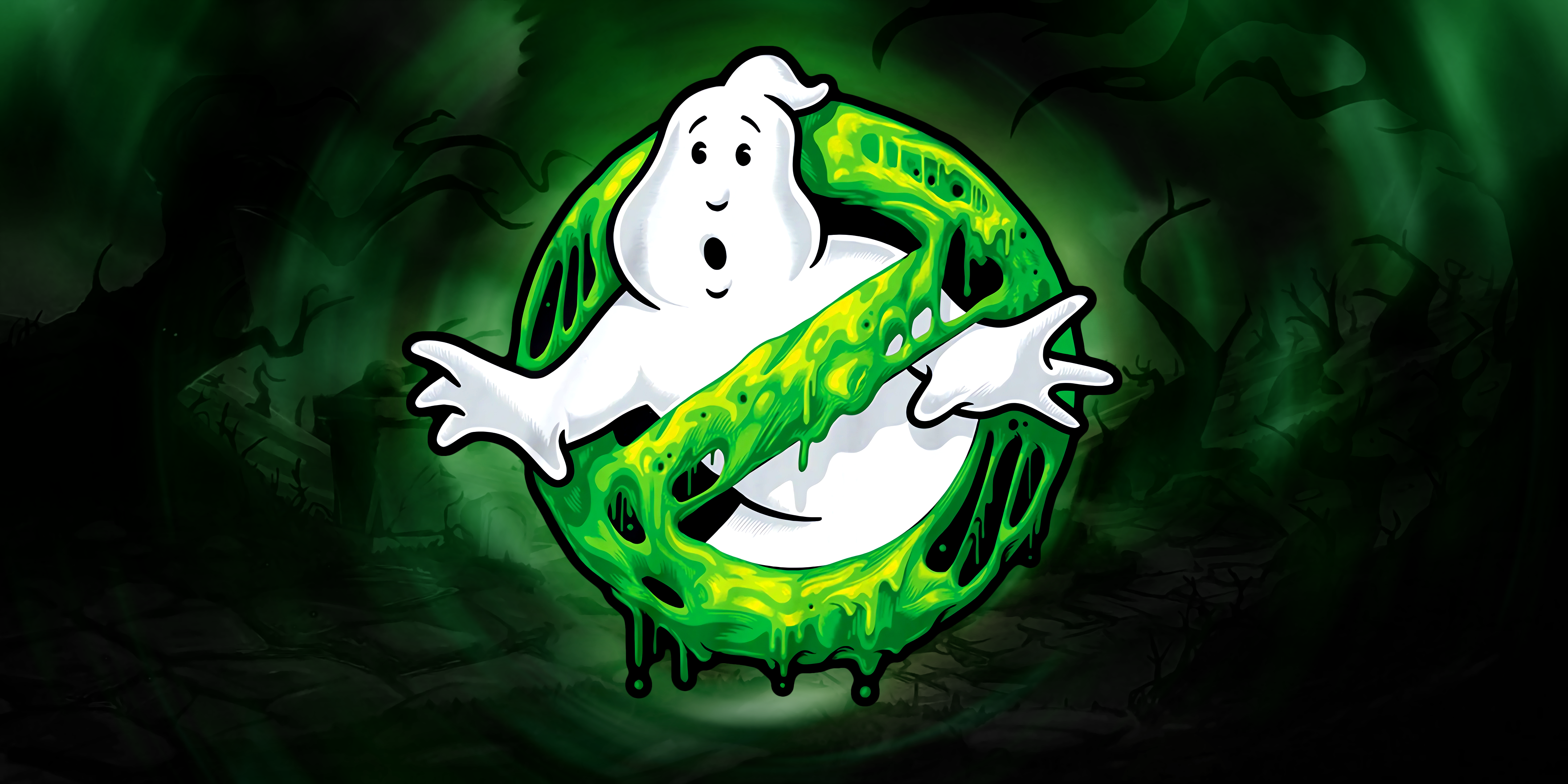 Ghostbusters Logo Spooky Ghost Simple Background Minimalism 4320x2160