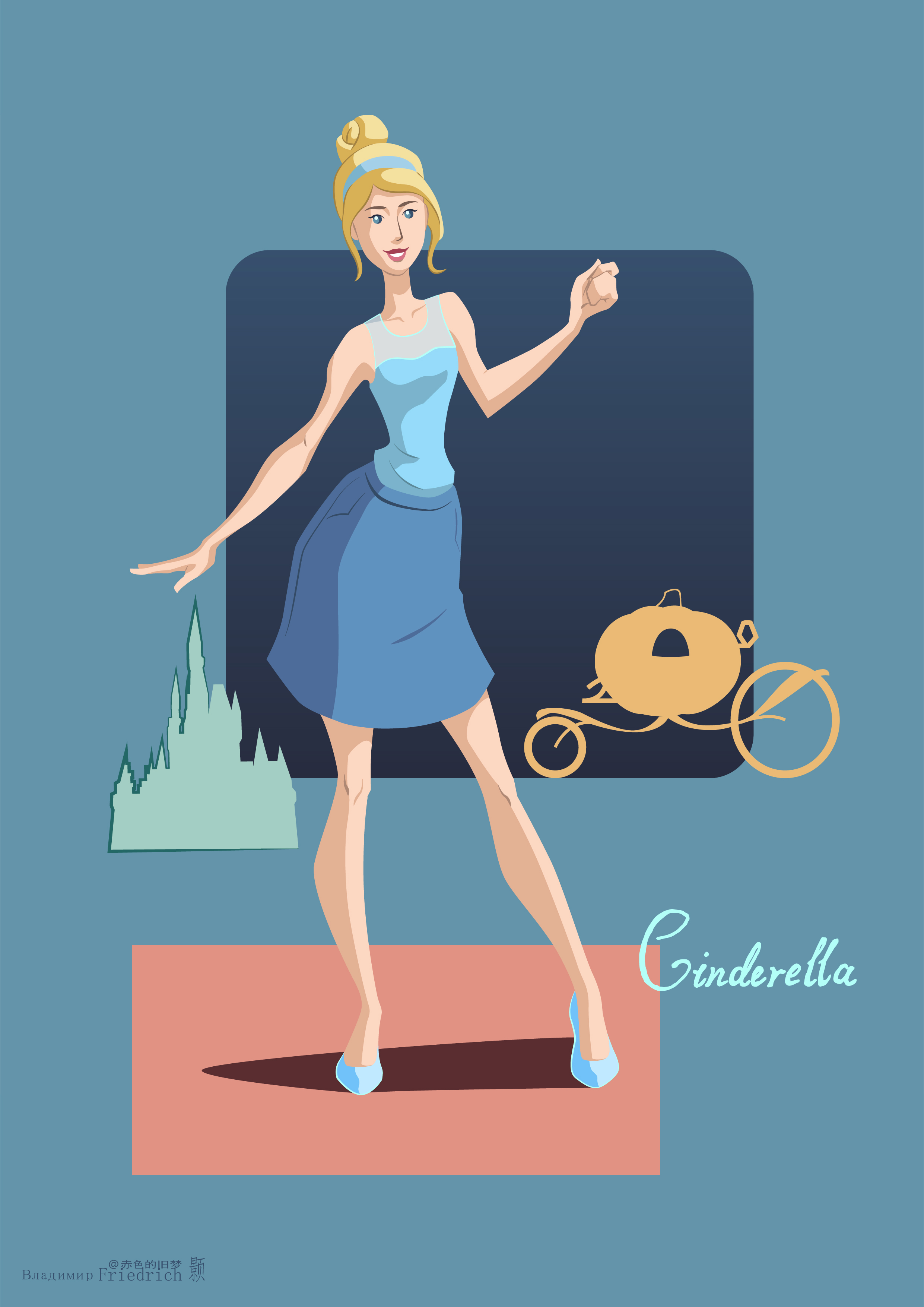 Illustration Flatdesign Disney Princesses Cinderella Simple Background Minimalism Vertical 2481x3508