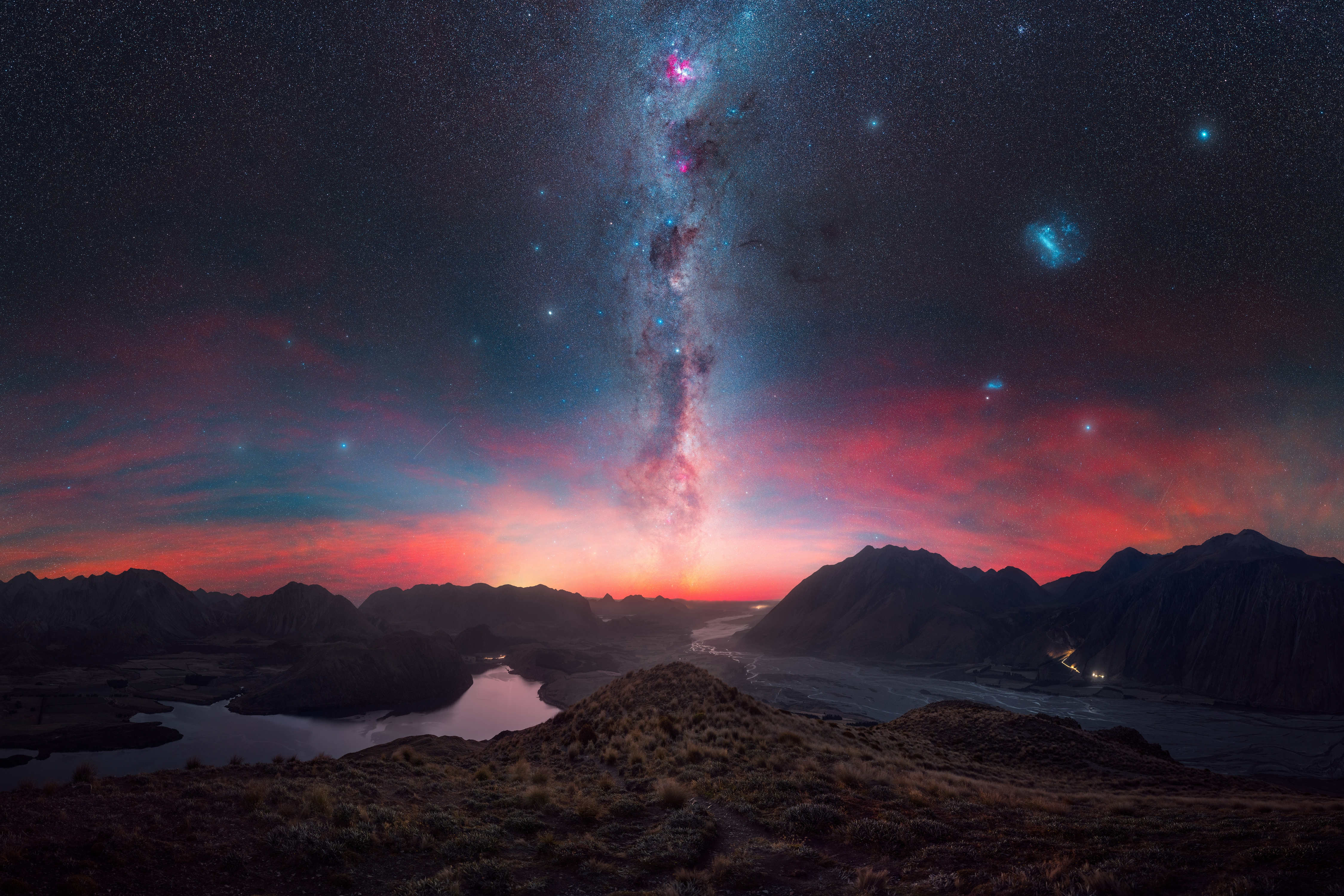 Photography Landscape Nature Mountains New Zealand Stars Starry Night Milky Way Lake Sky Night Night 4500x3000