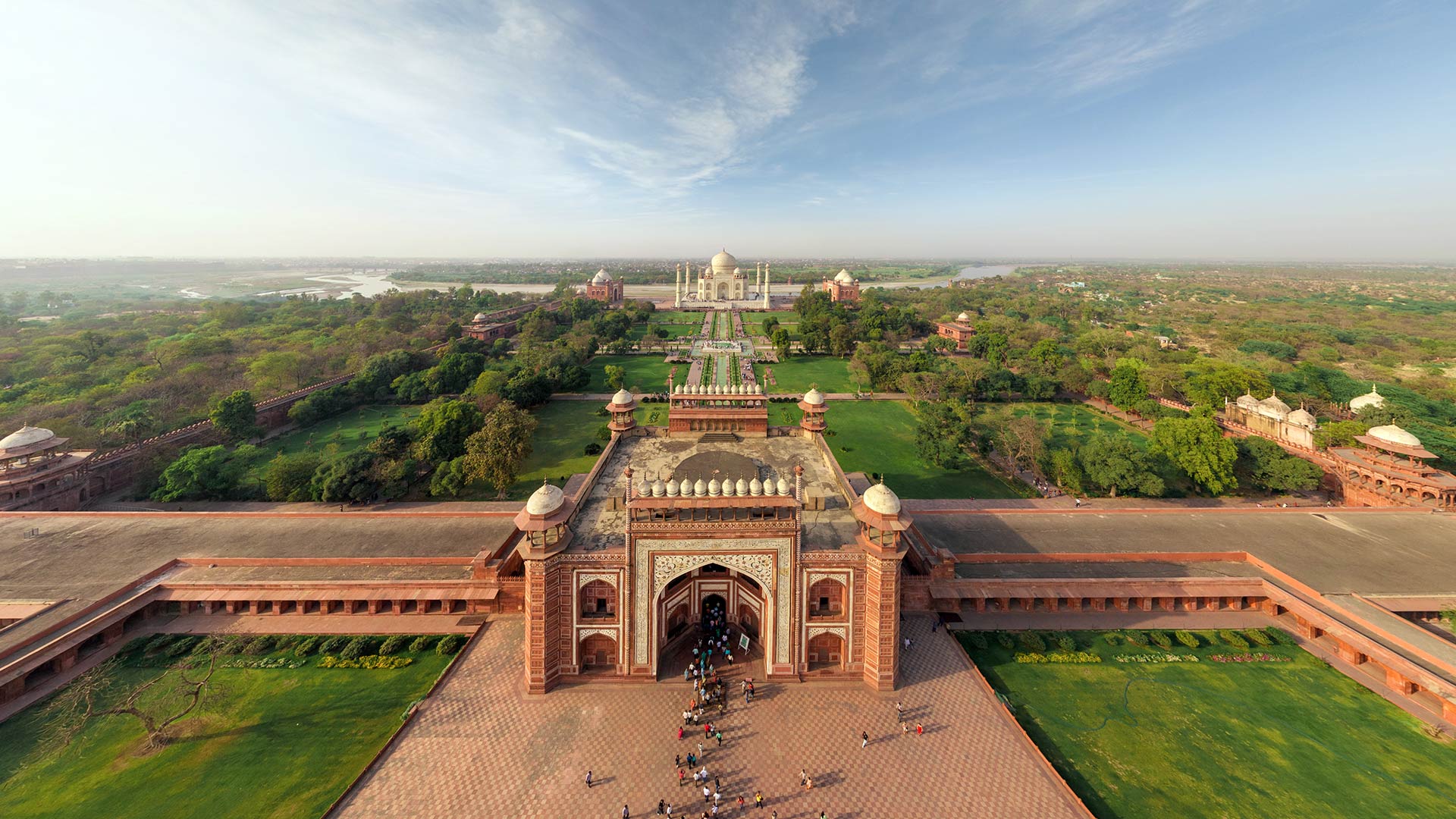 Taj Mahal Architecture India Landmark World Heritage Site Aerial View 1920x1080