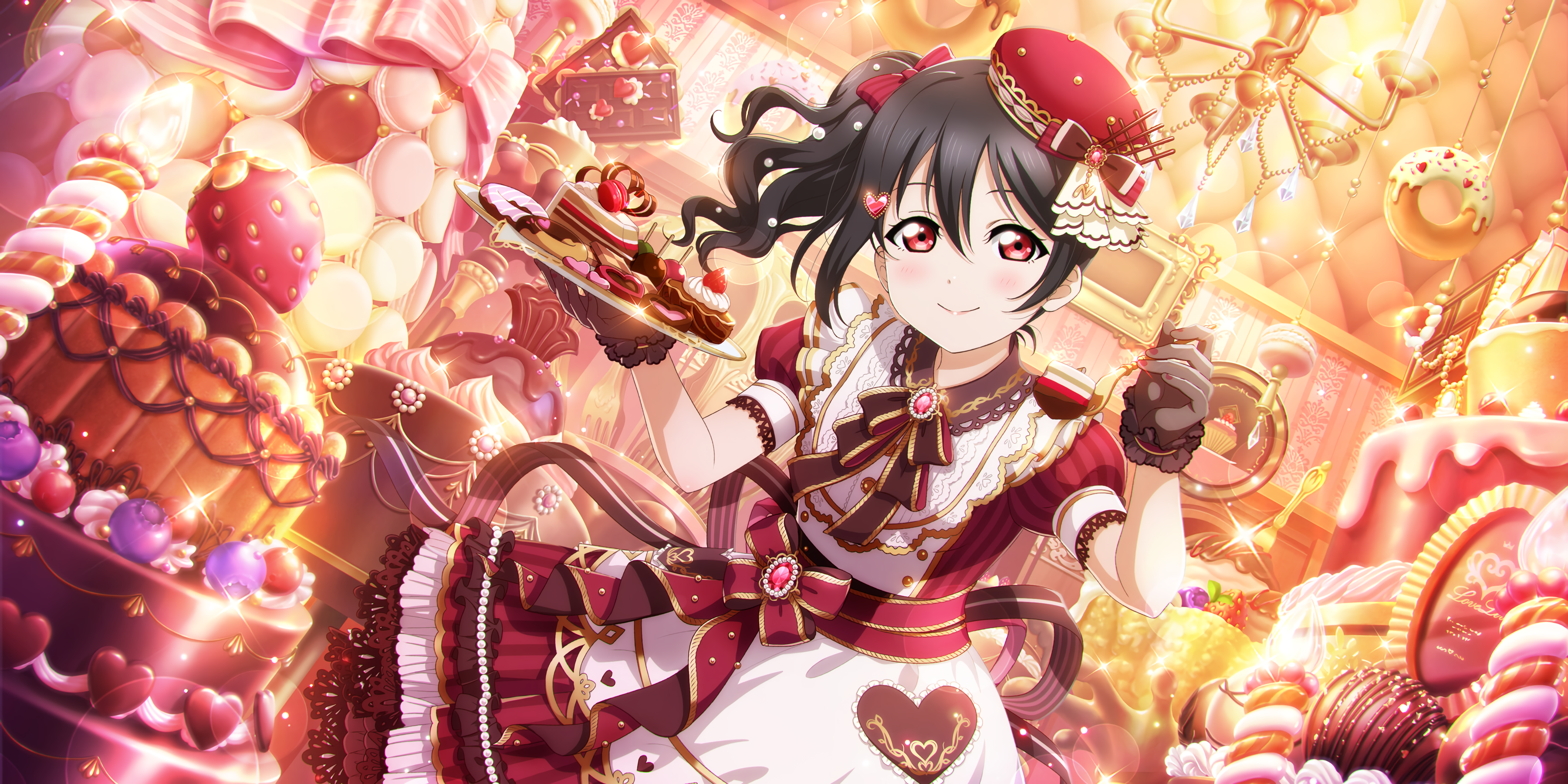 Yazawa Nico Love Live Anime Girls Anime Smiling Gloves Sweets Hat Blushing Chandeliers Dress 3600x1800