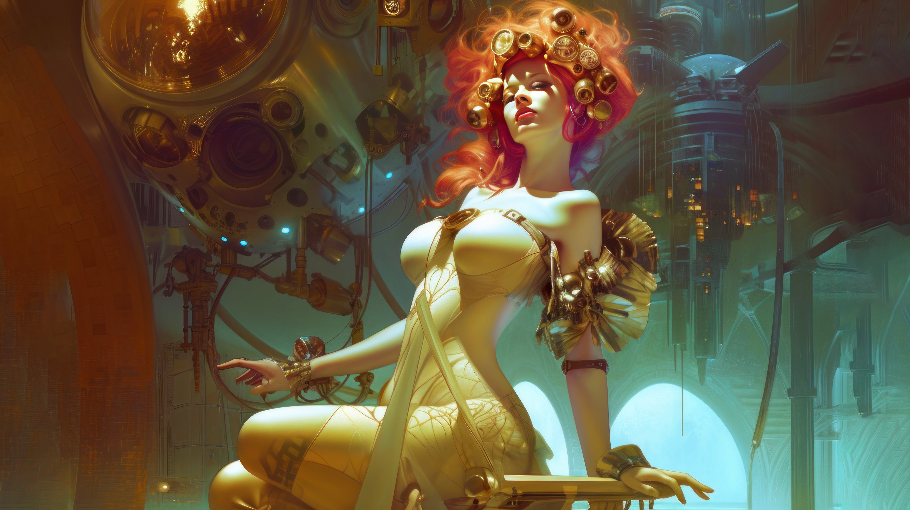 Ai Art Women Science Fiction Illustration Redhead Head Tilt 3854x2160