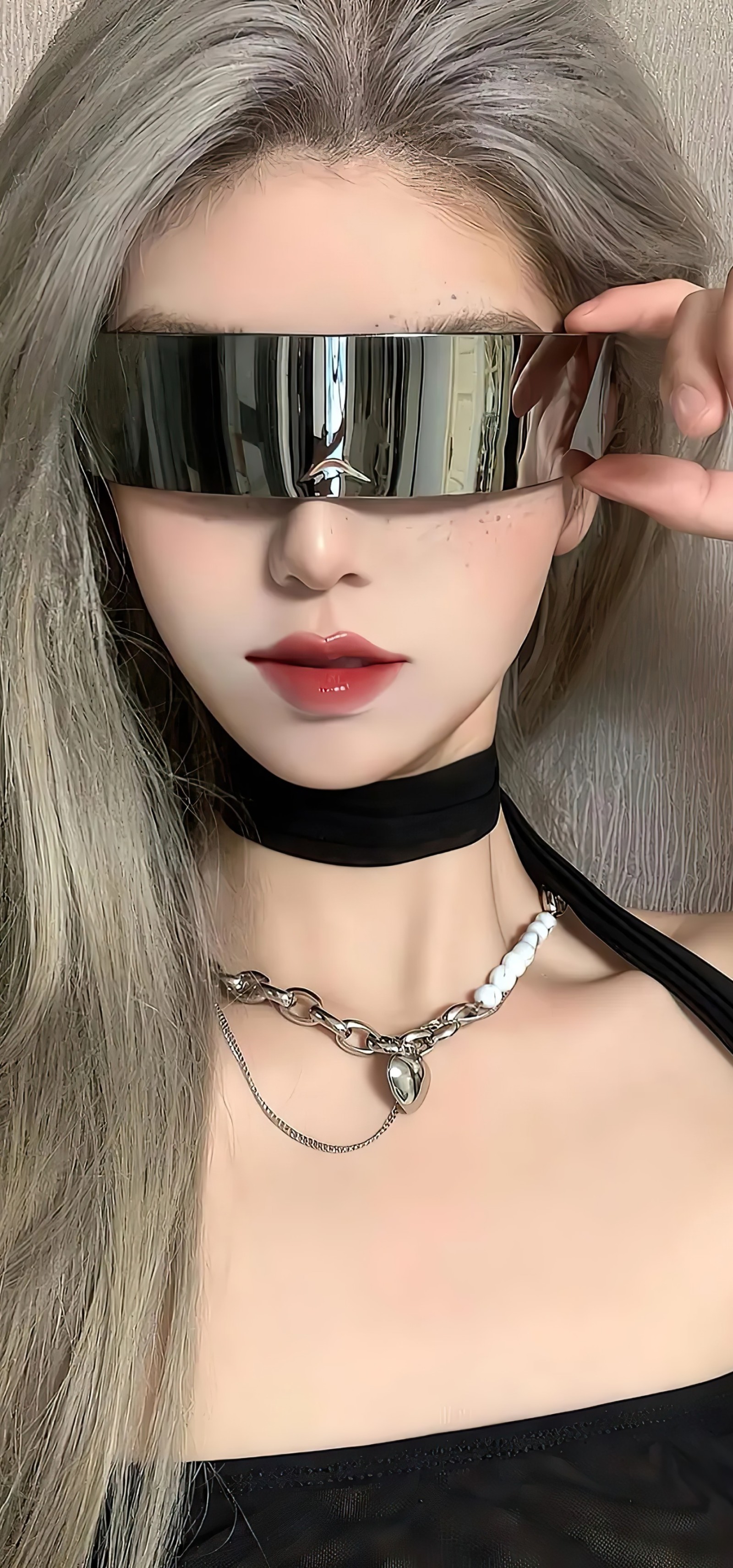 Women Long Hair Necklace 3D CGi Juicy Lips Asian 1600x3423