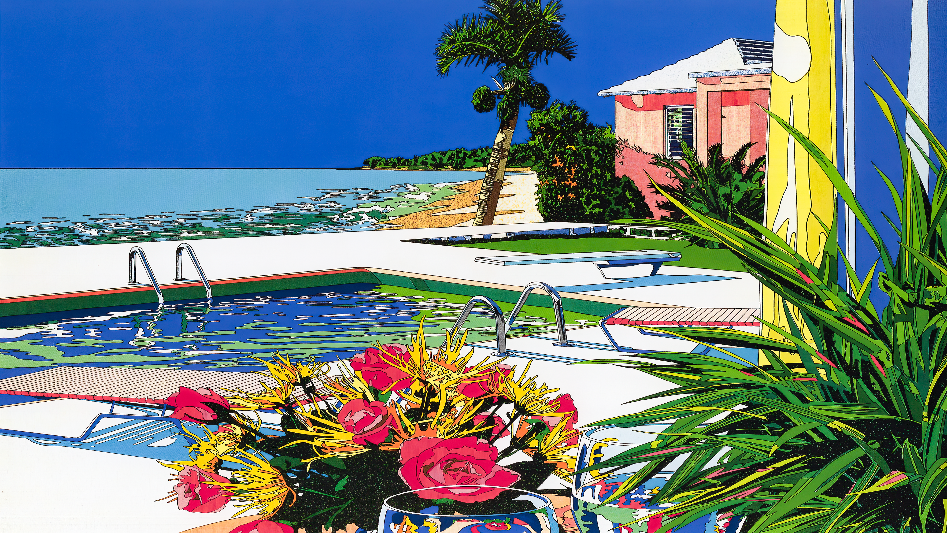 1980s Japanese Art Graphic Design Eizin Suzuki Line Art Vibrant Colorful Summer Digital Art Water Sw 3840x2160