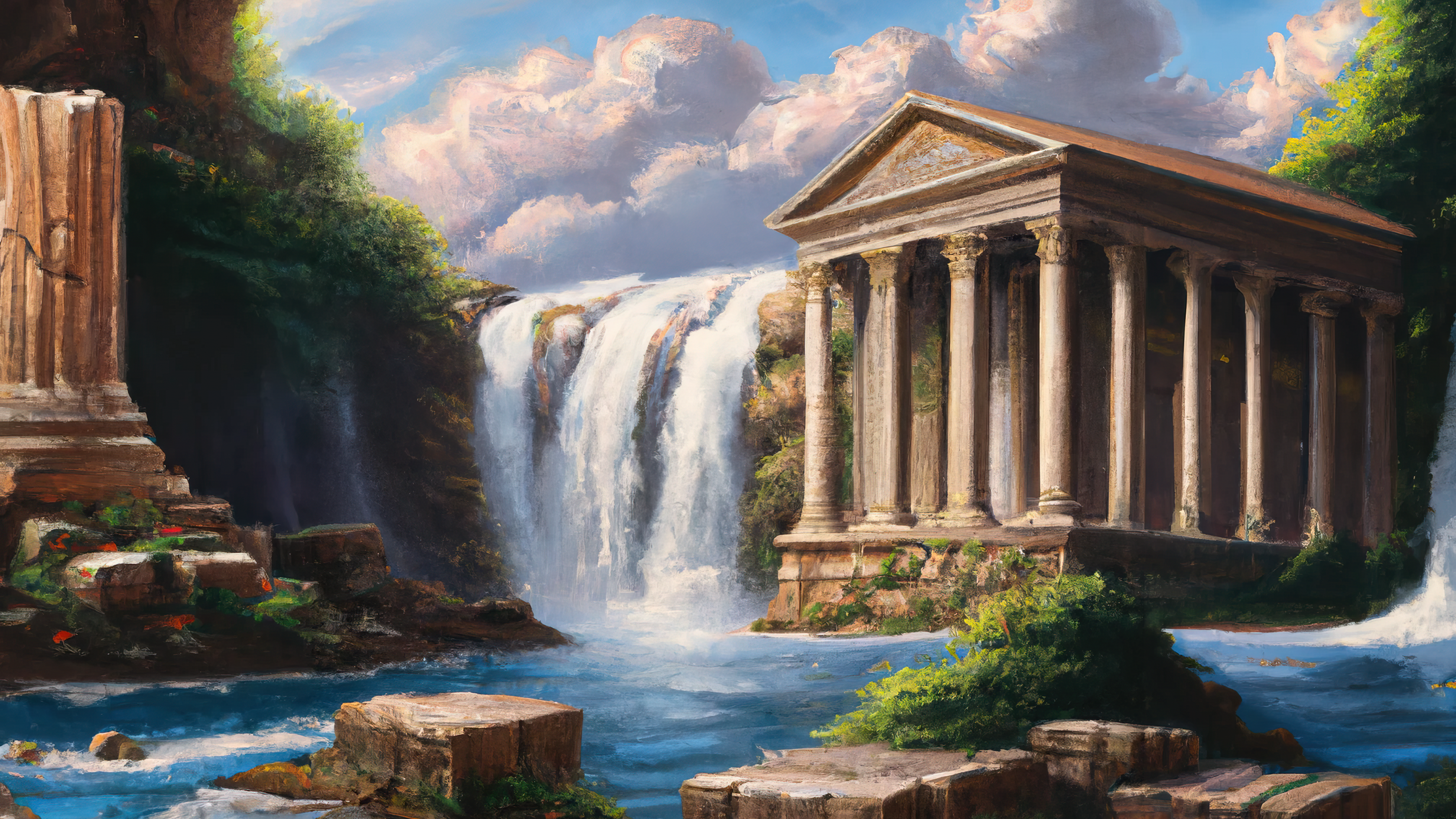 Ai Art Ai Painting Painting Temple Ancient Temple Waterfall Rome Ancient  Rome Greece Ancient Greece Wallpaper - Resolution:3072x1728 - ID:1347591 -  wallha.com